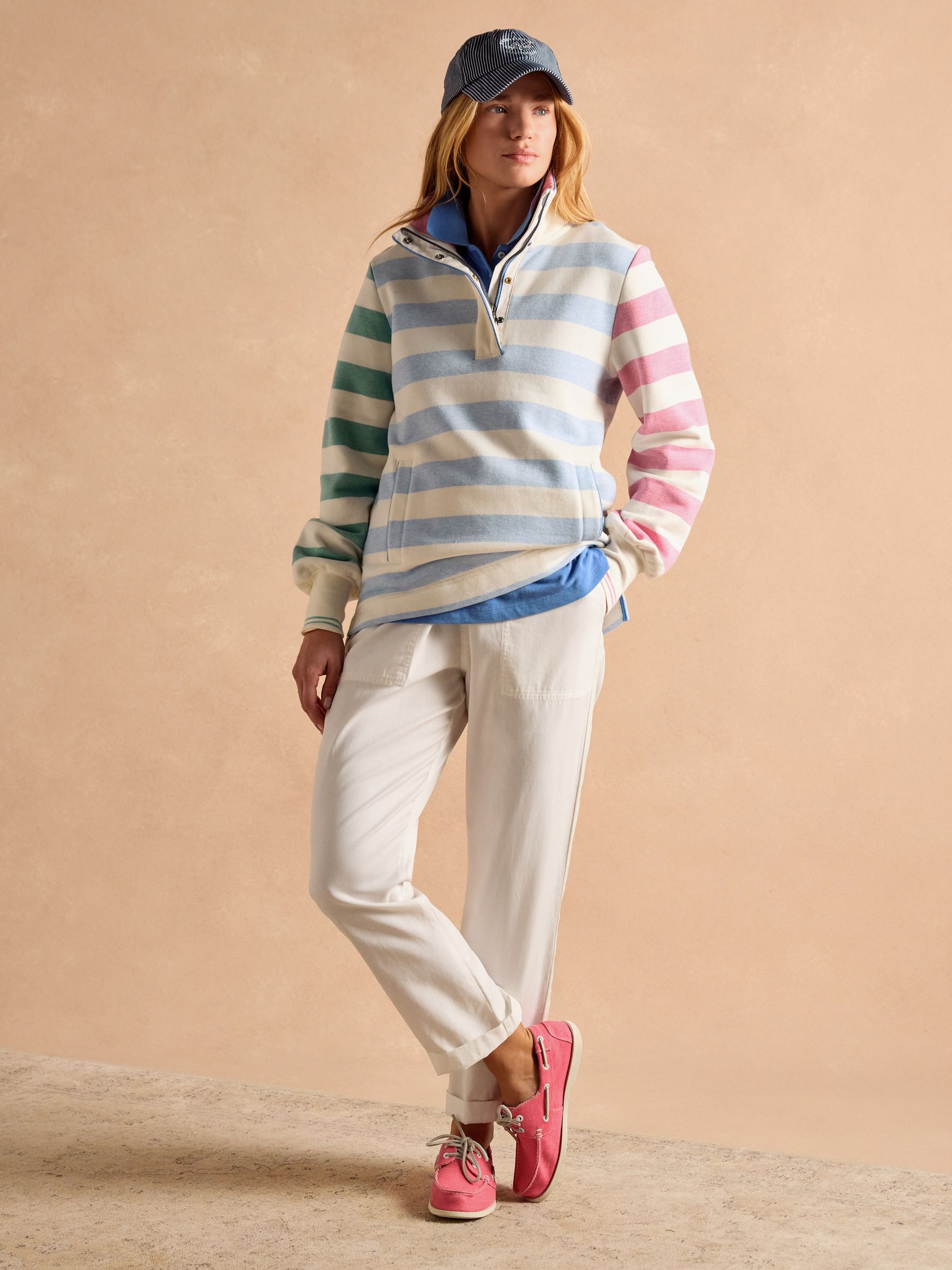Burnham Blue/Creme Funnel Neck Quarter Zip Sweatshirt - Image 9 of 14
