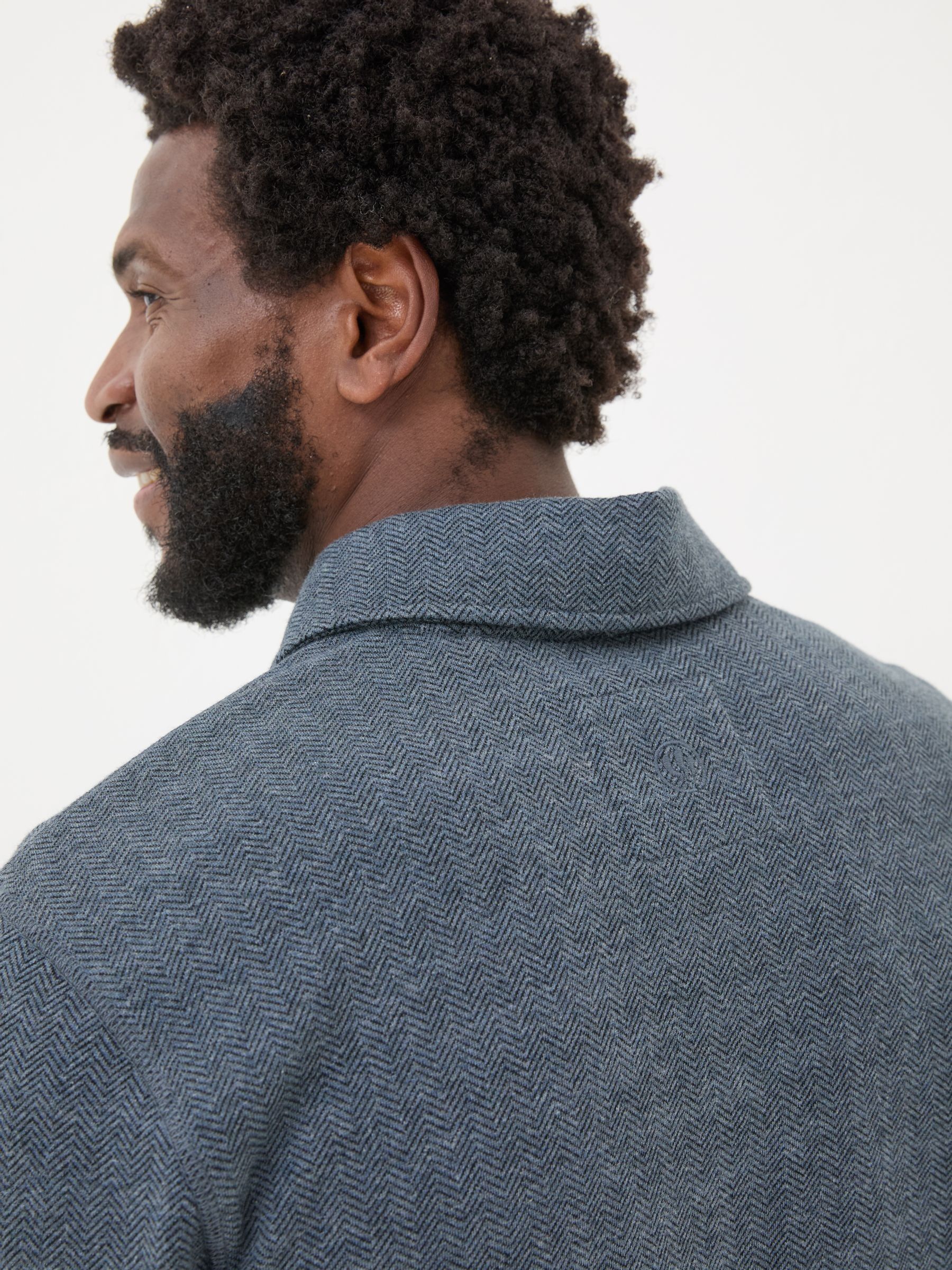 Navy Herringbone Long Sleeve Polo Shirt - Image 5 of 8