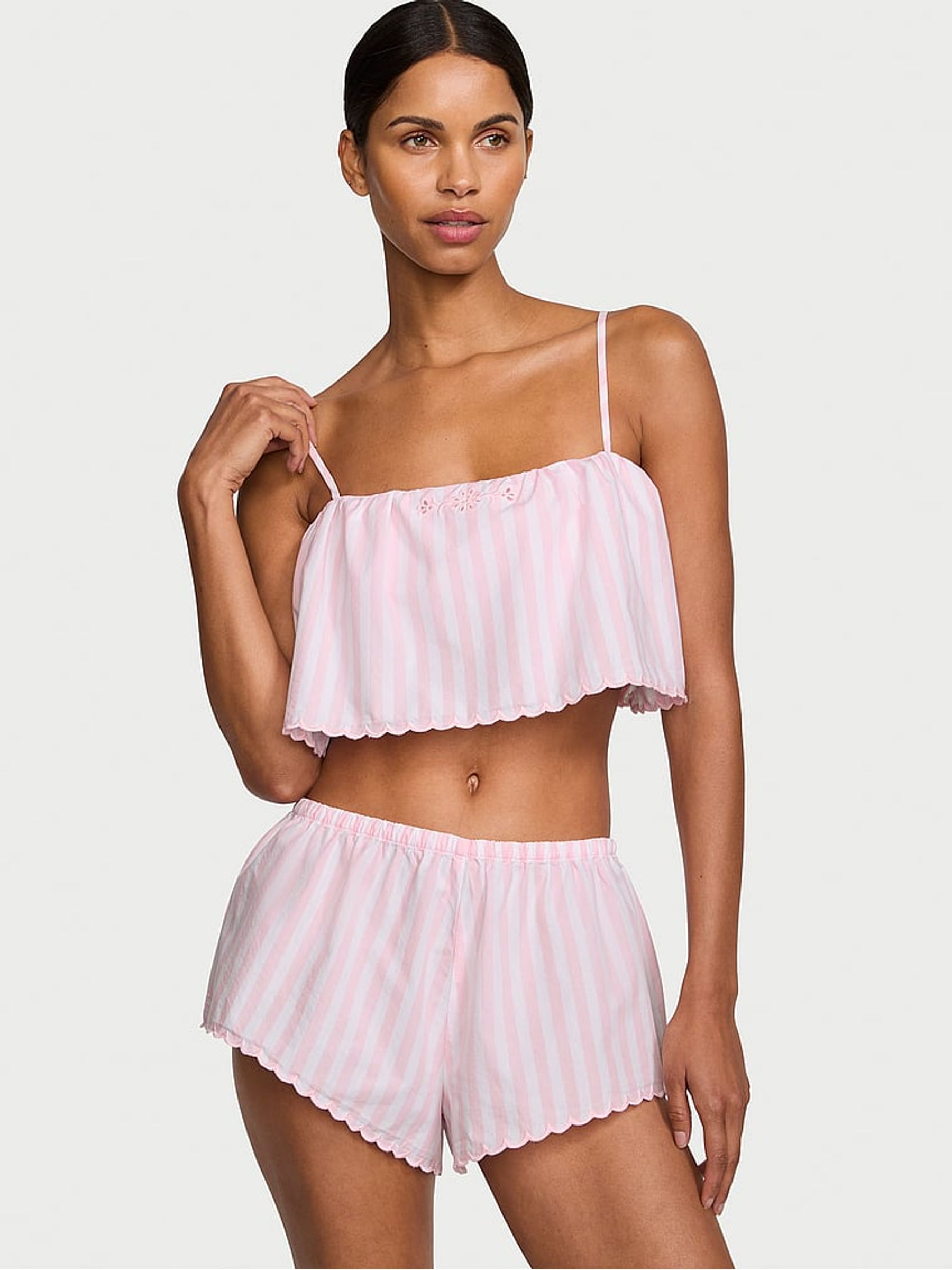 Pretty Blossom Pink Stripe Eyelet Cami Set - Image 1 of 1