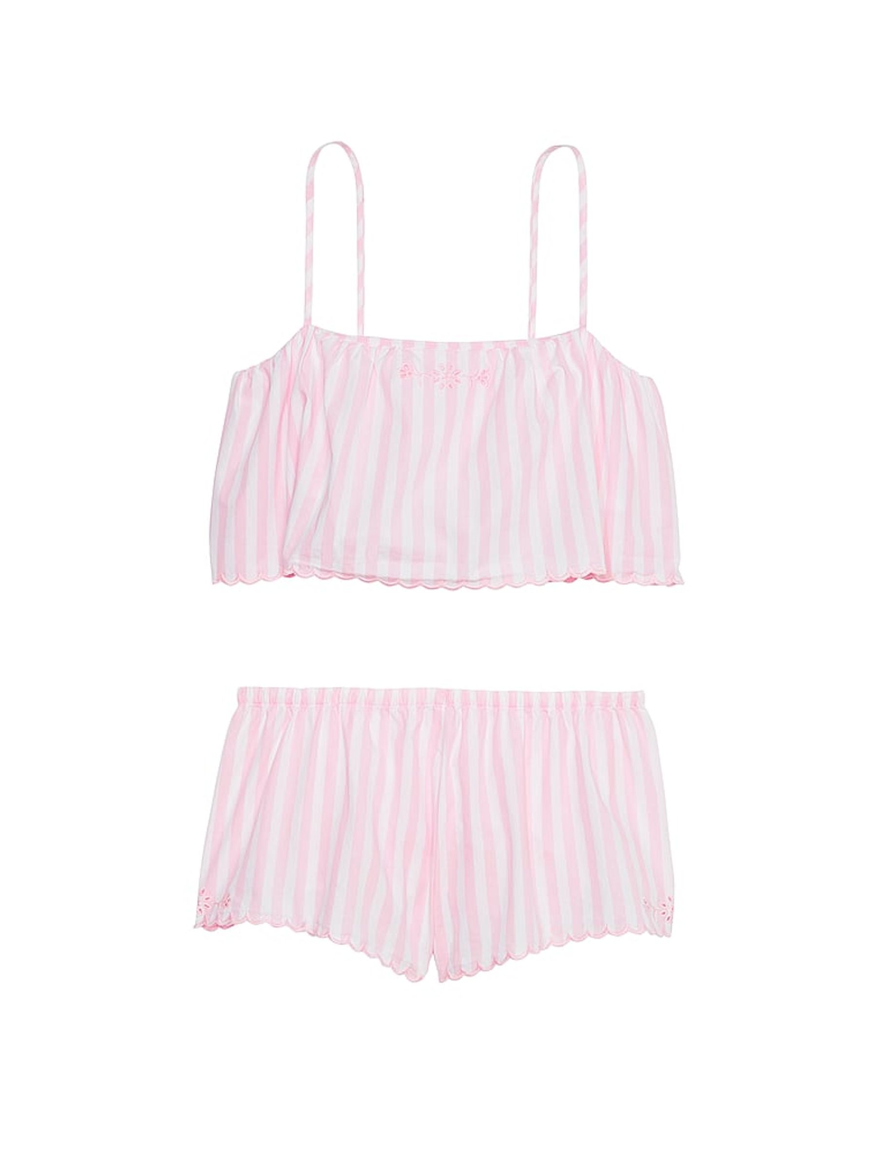 Pretty Blossom Pink Stripe Eyelet Cami Set - Image 3 of 3