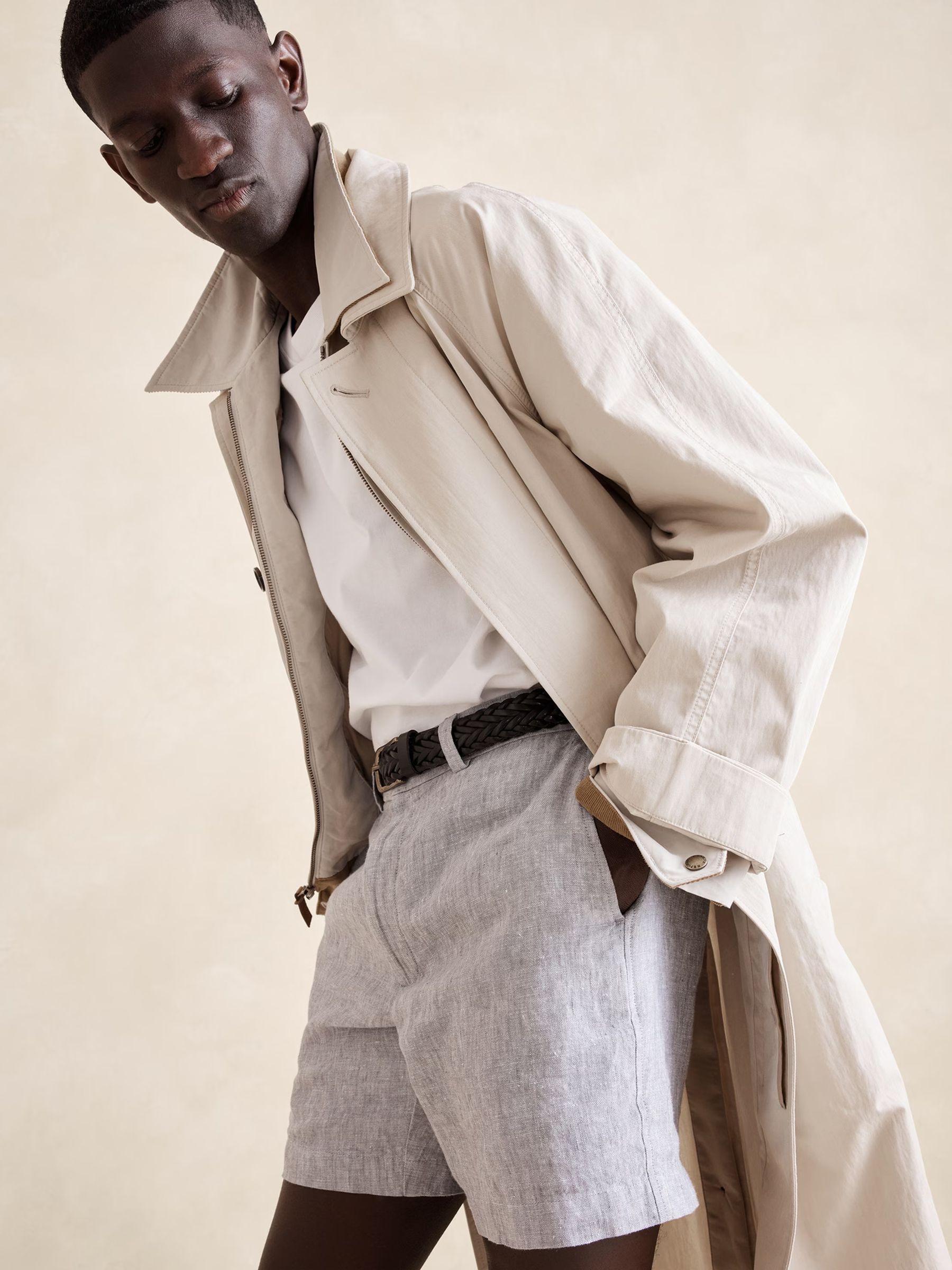 Banana Republic Light Grey Lino 7" Linen Shorts - Image 1 of 1