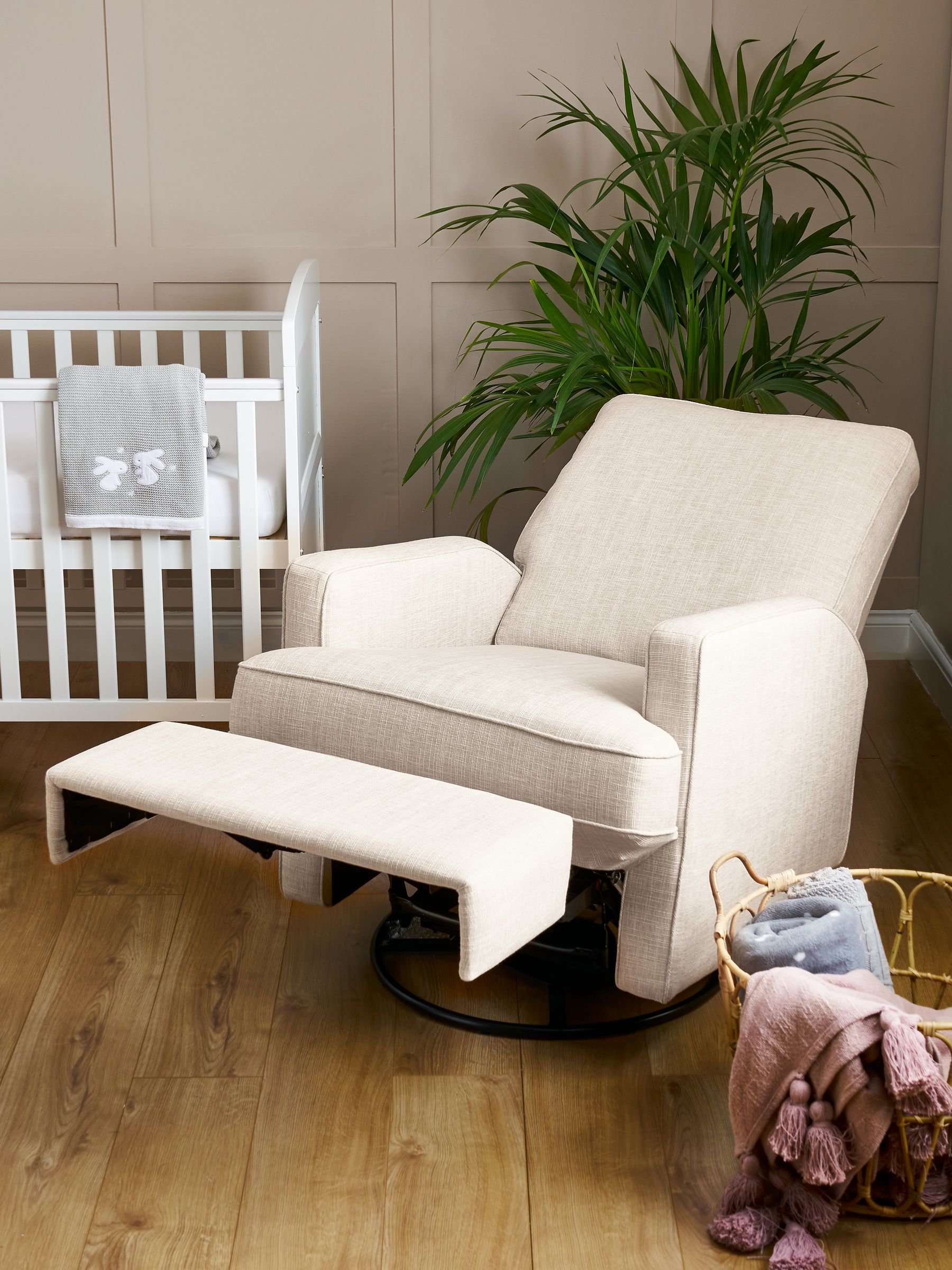 Obaby Oatmeal Madison Swivel Glider Recliner Nursing Chair - Image 1 of 4