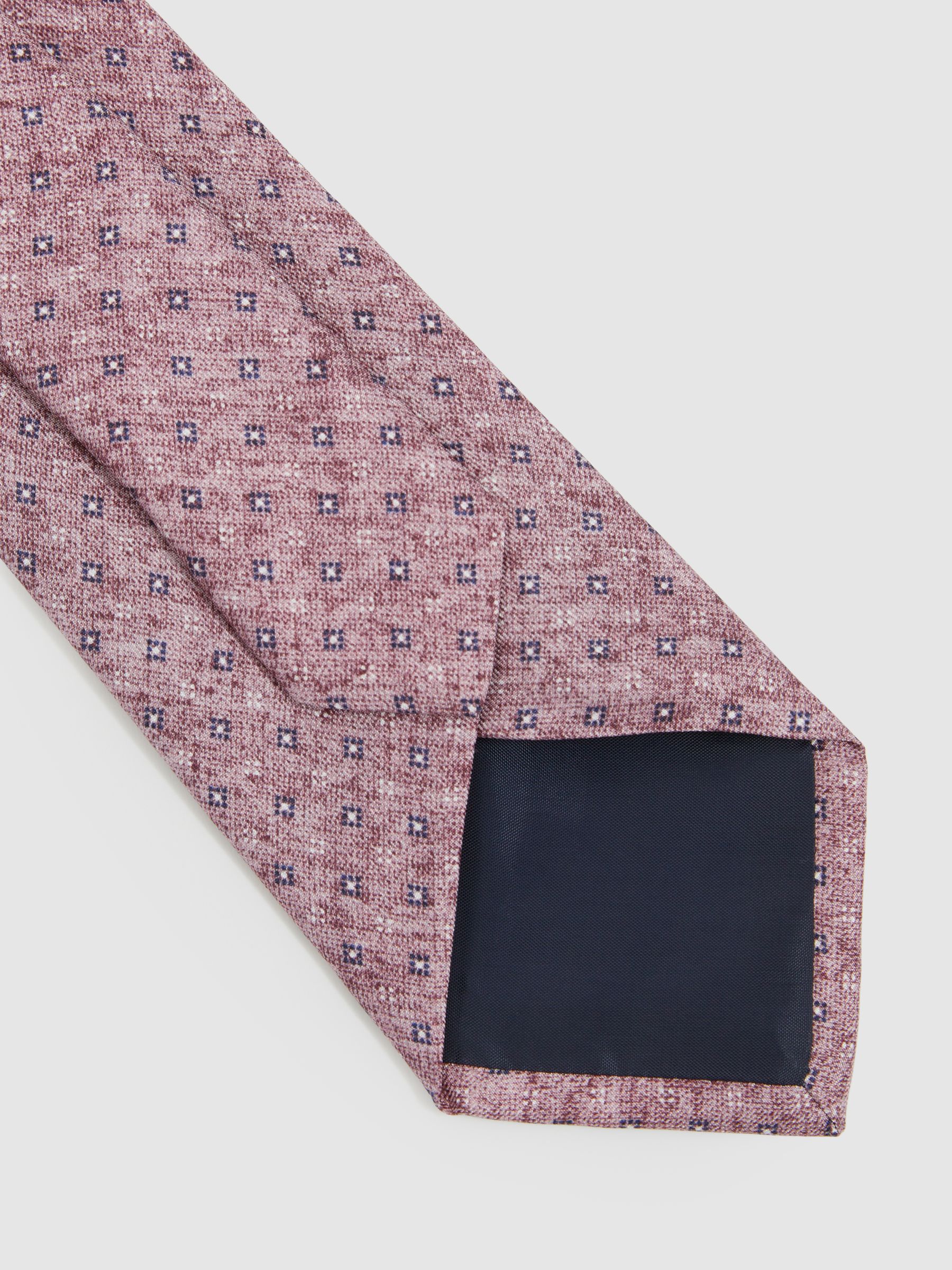 Silk Geometric Print Tie in Dusty Pink - Image 3 of 4