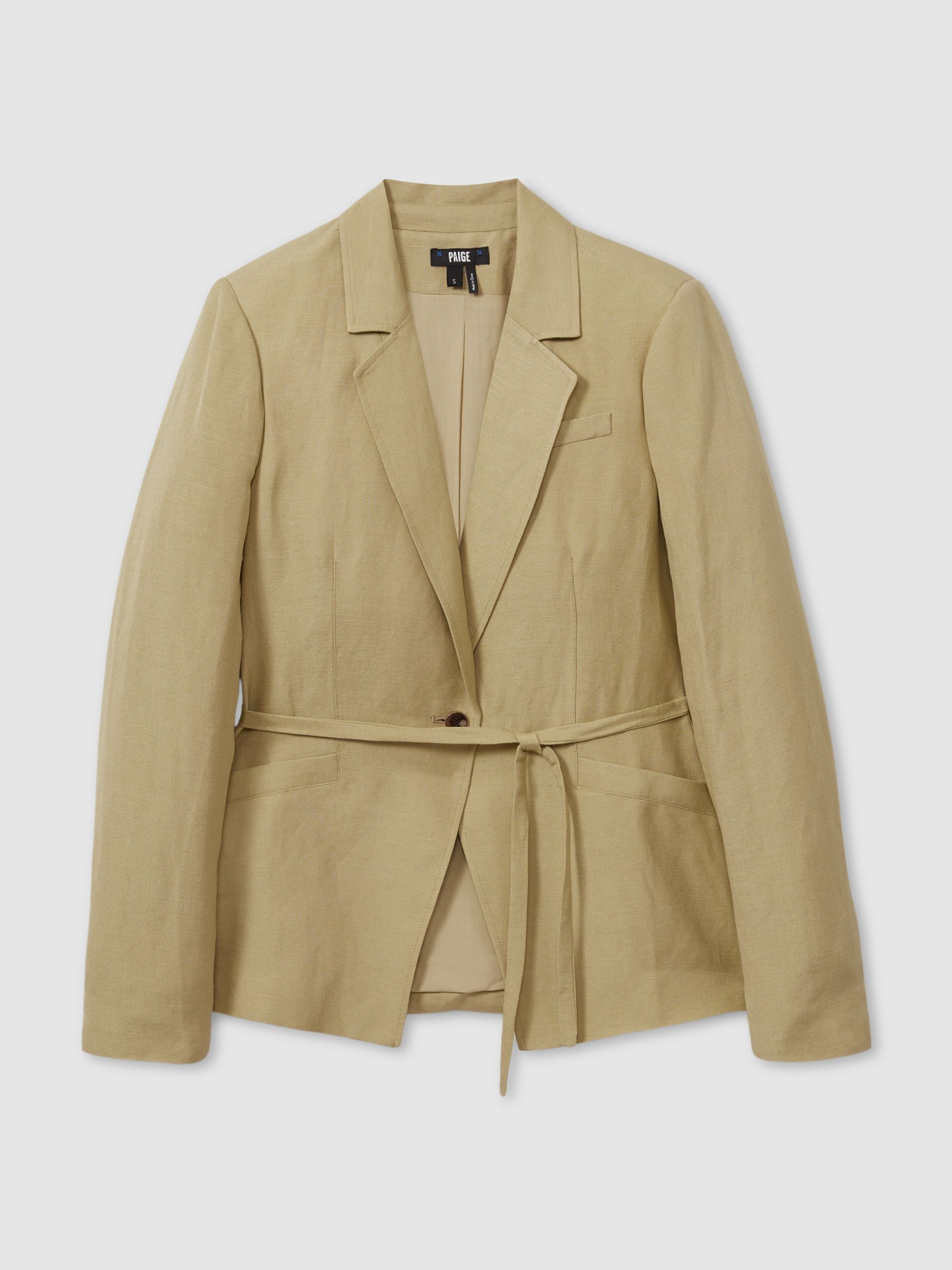 Genova Olive Paige Linen Blend Belted Single Breasted Suit Blazer - Image 2 of 5