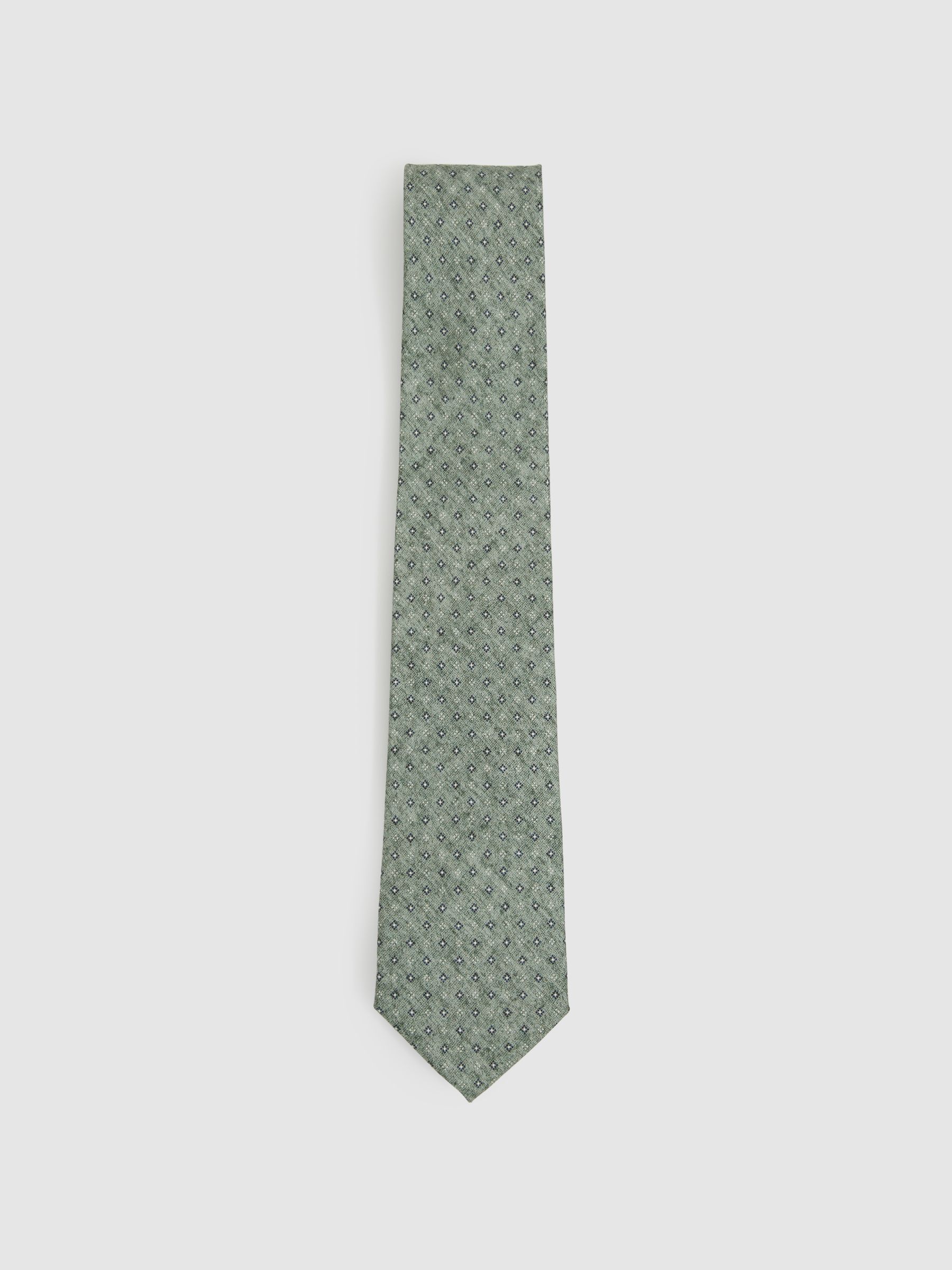Silk Geometric Print Tie in Soft Sage - Image 1 of 4