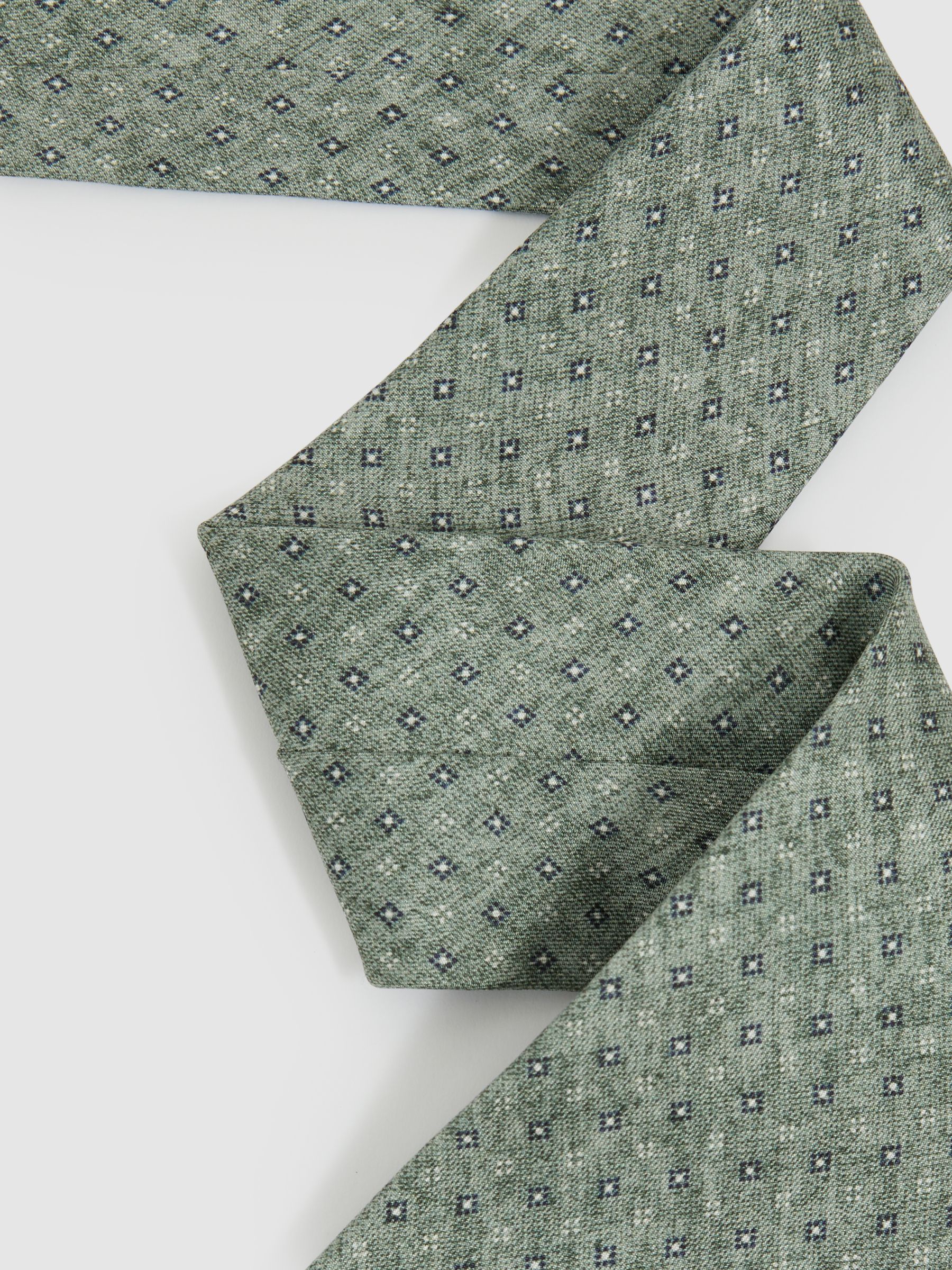 Silk Geometric Print Tie in Soft Sage - Image 2 of 4