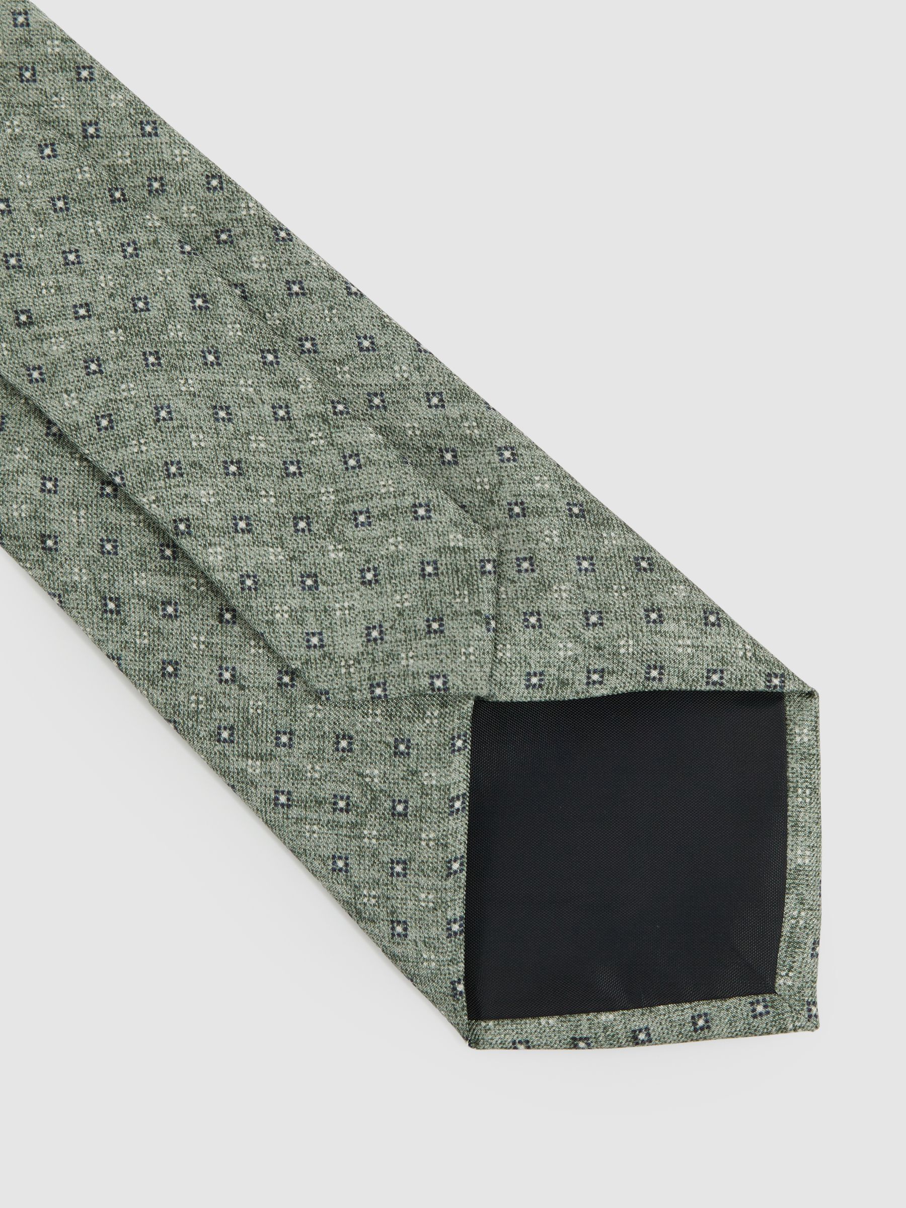 Silk Geometric Print Tie in Soft Sage - Image 3 of 4