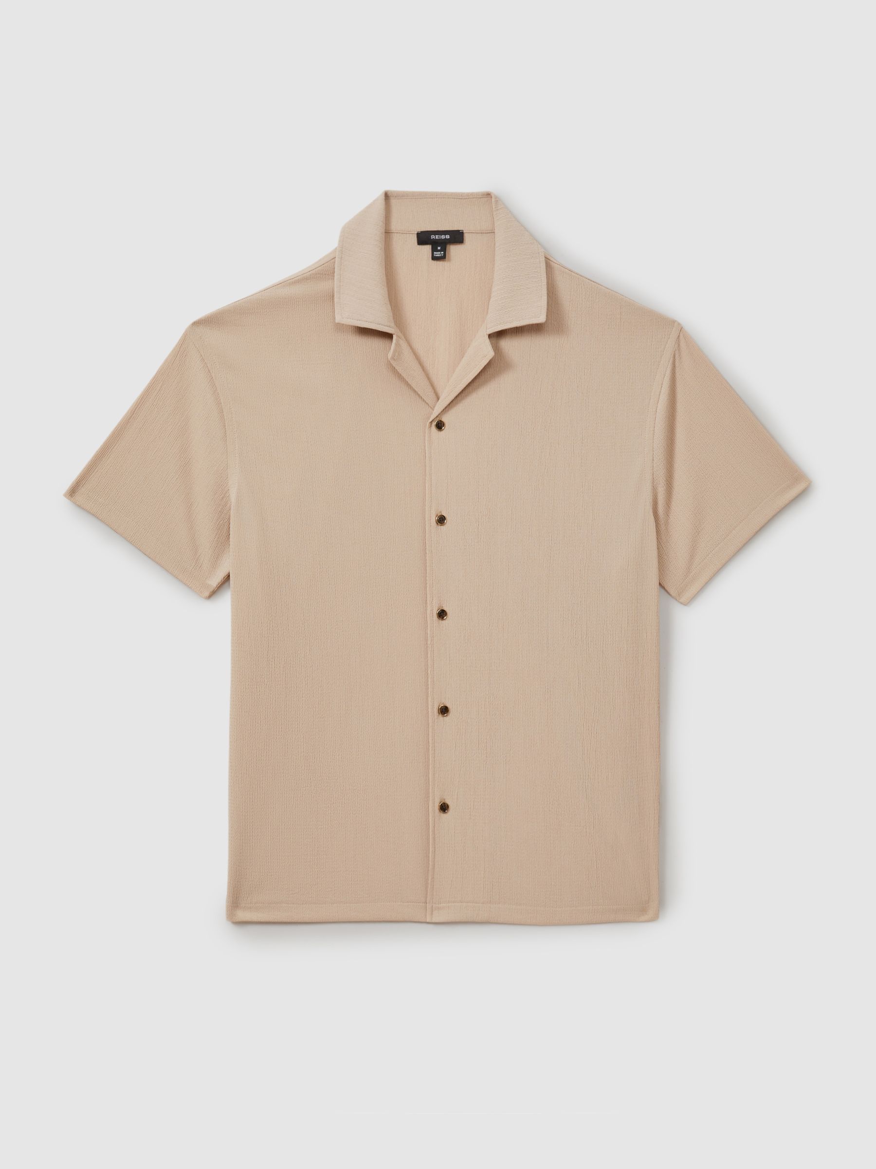 Textured Crepe Cuban Collar Shirt in Oatmeal - image 1