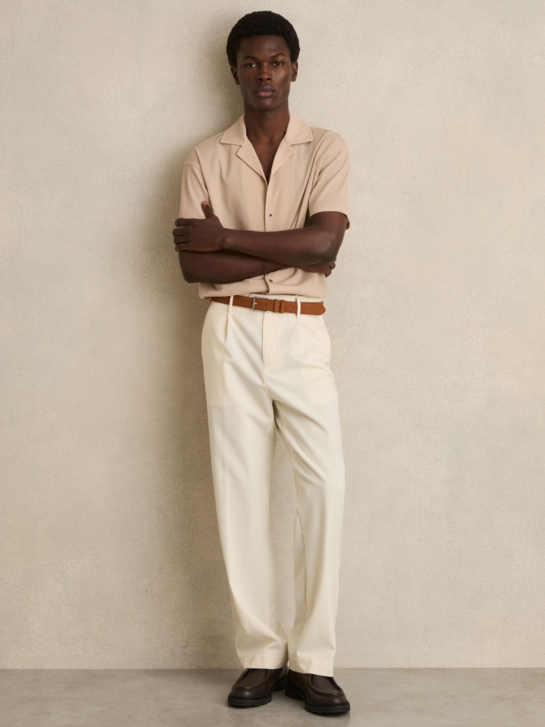 Textured Crepe Cuban Collar Shirt in Oatmeal - image 3