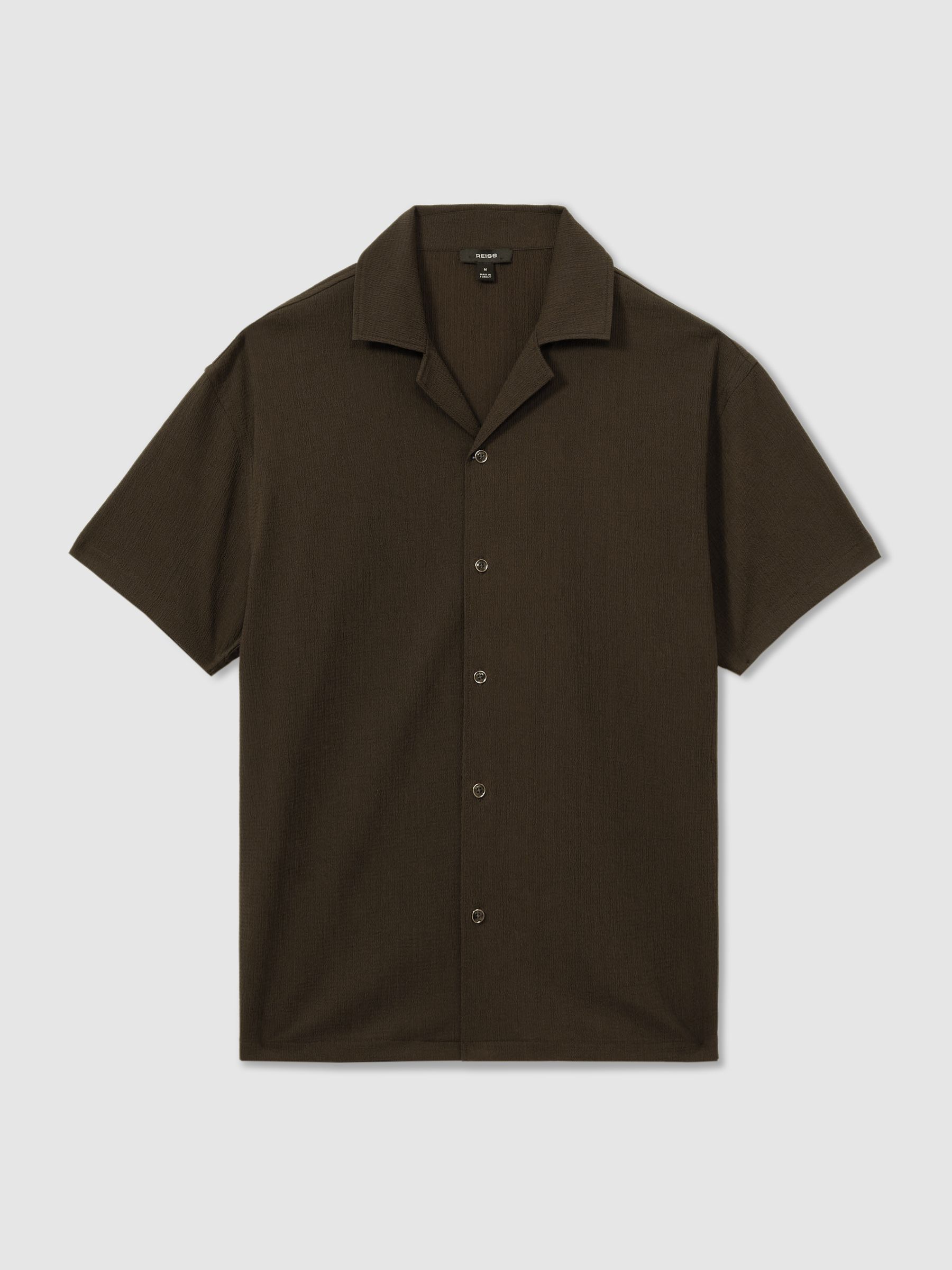 Textured Crepe Cuban Collar Shirt in Dark Olive Green - Image 2 of 6