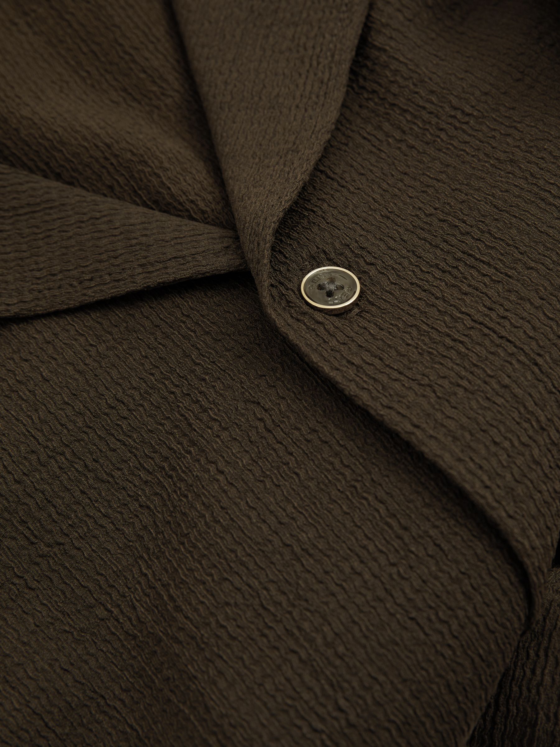 Textured Crepe Cuban Collar Shirt in Dark Olive Green - Image 6 of 6