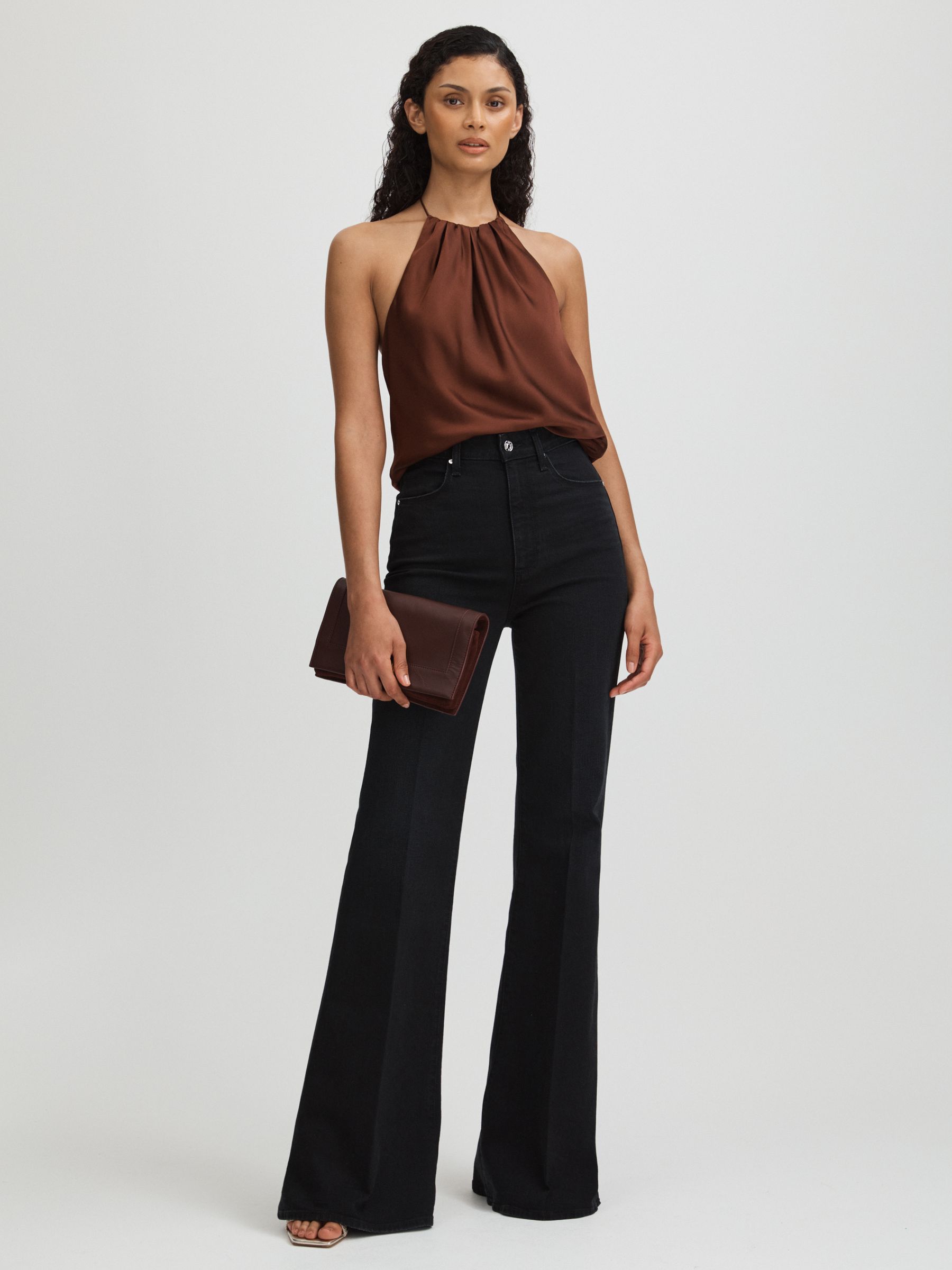 Paige High Rise Flared Jeans in Midnight Raven - Image 3 of 5