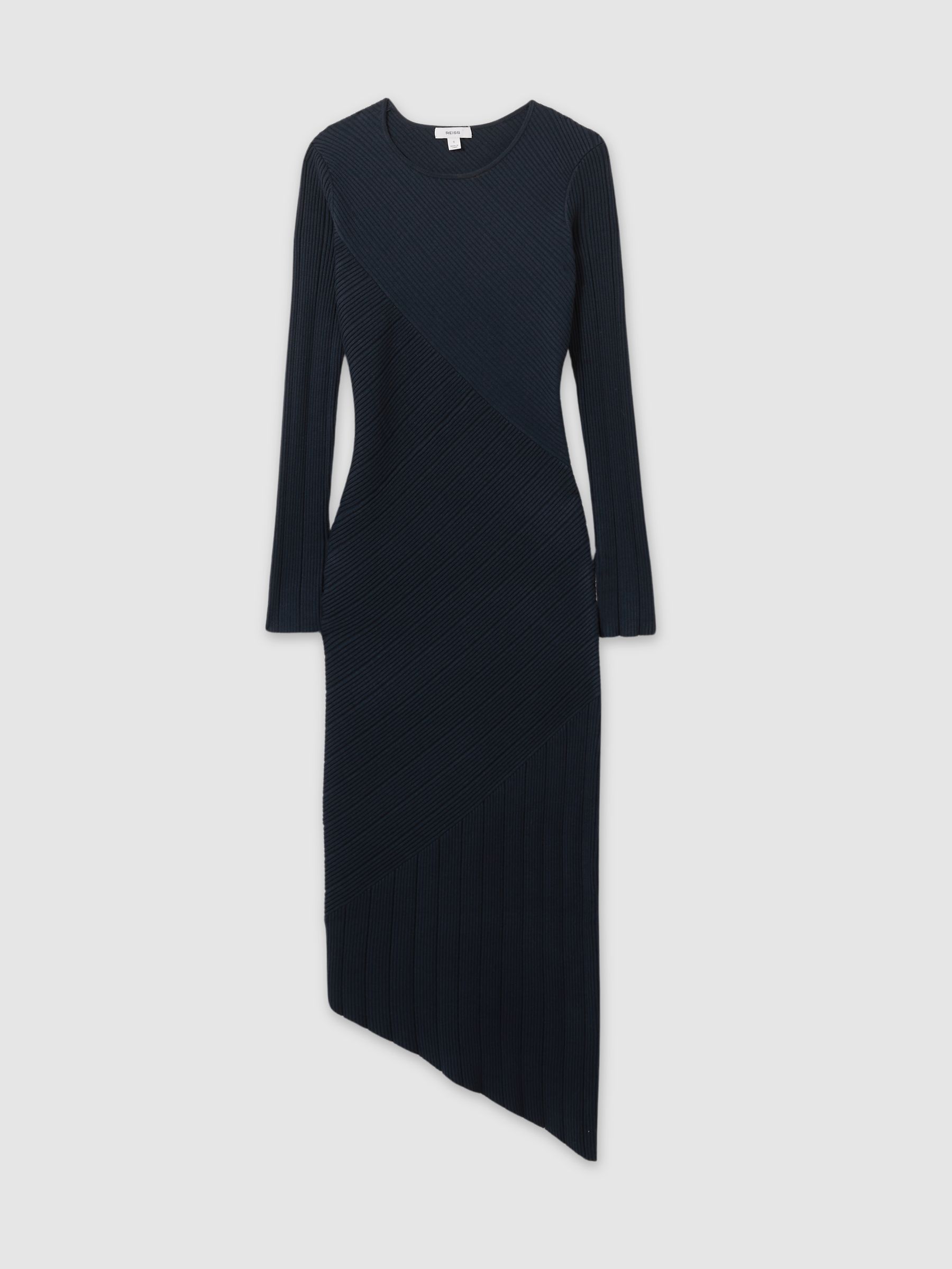 Knitted Colourblock Asymmetric Midi Dress in Teal - Image 2 of 5