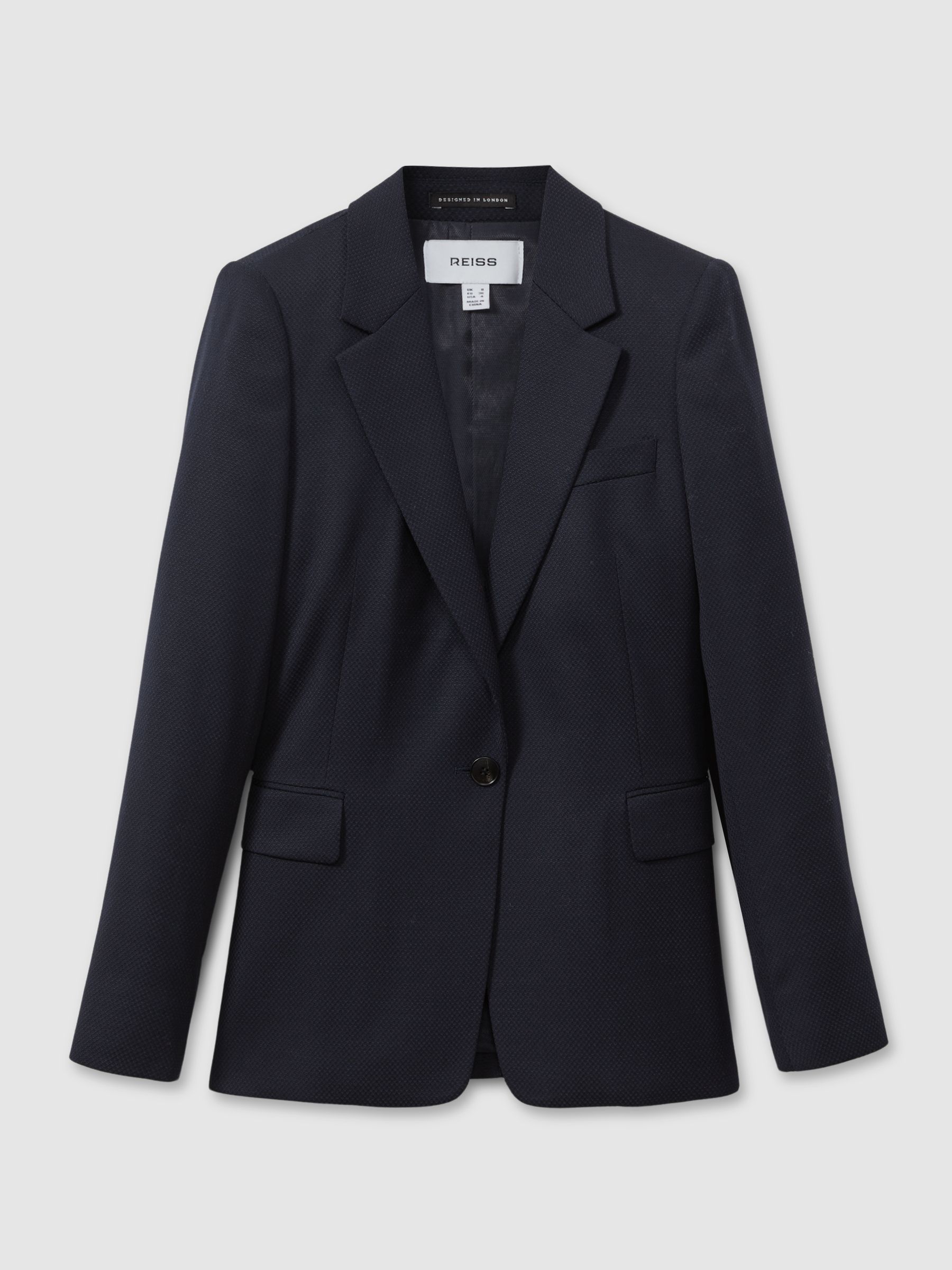Petite Textured Single Breasted Suit Blazer in Navy - Image 2 of 6