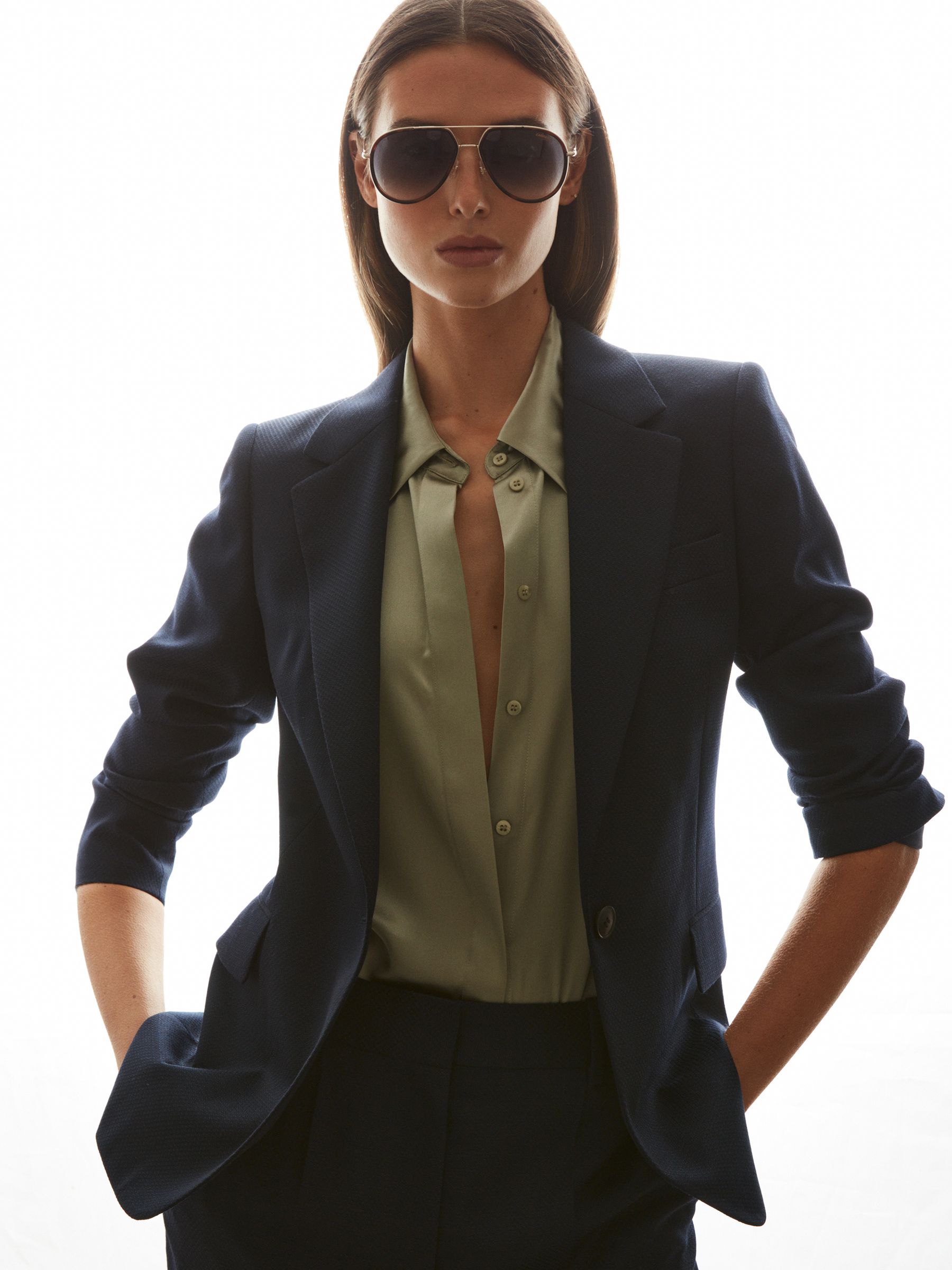 Textured Single Breasted Suit Blazer in Navy - Image 3 of 5