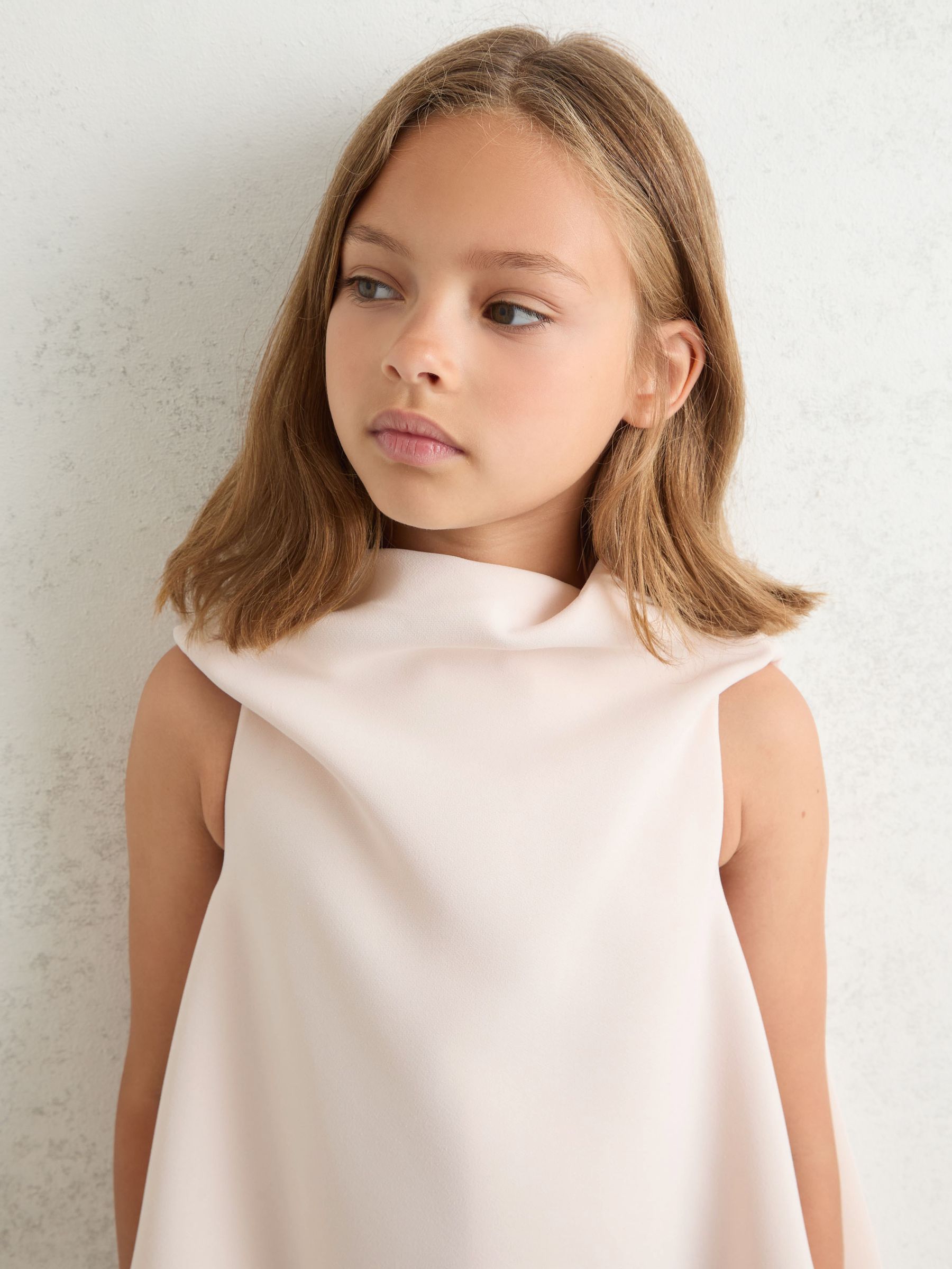 3-9 yrs High-Neck Drape Back Dress in Pink - Image 4 of 5