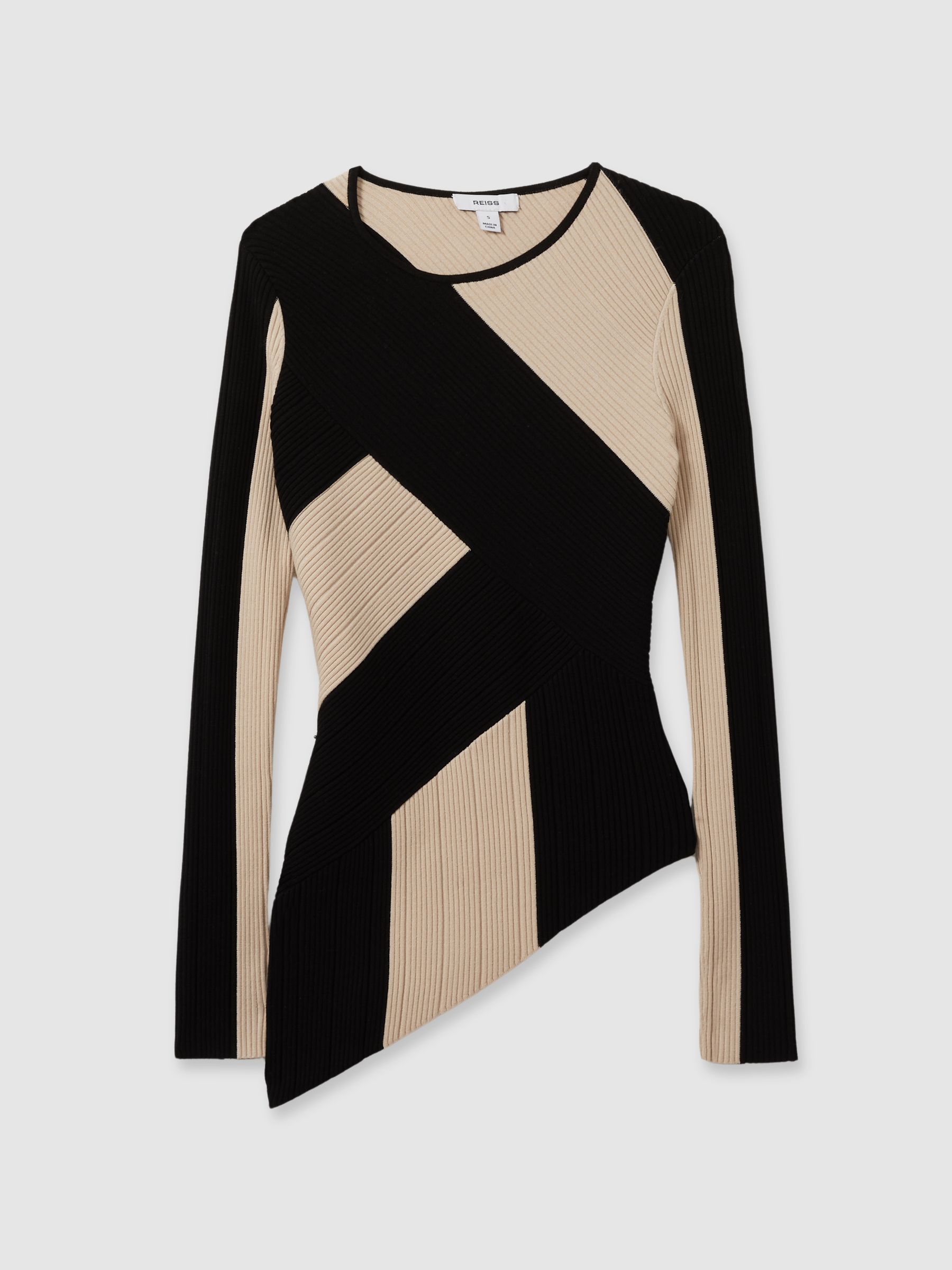 Judy Black/Camel Knitted Colourblock Asymmetric Top - Image 2 of 6