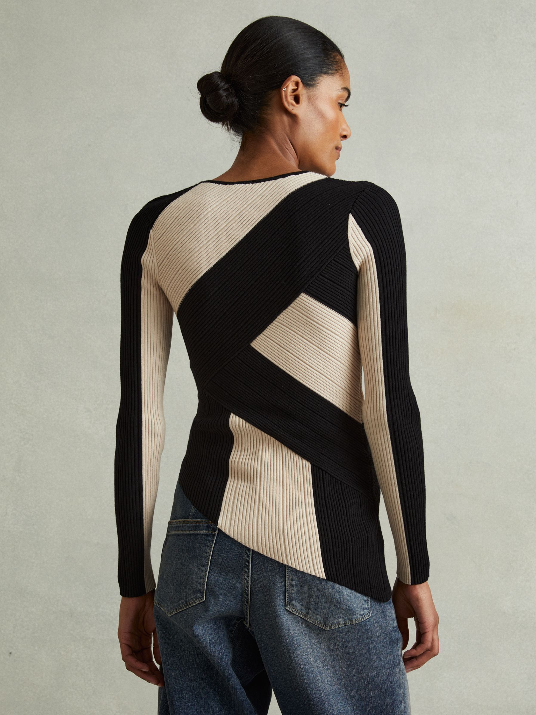 Judy Black/Camel Knitted Colourblock Asymmetric Top - Image 5 of 6