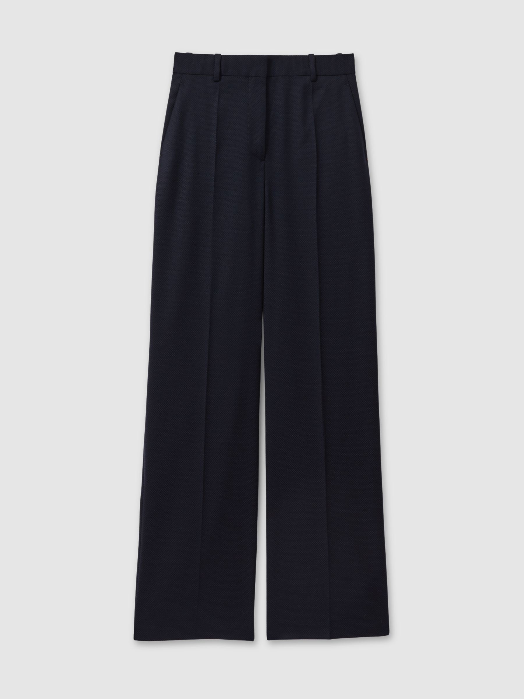 Petite Textured Wide Leg Suit Trousers in Navy - Image 2 of 7