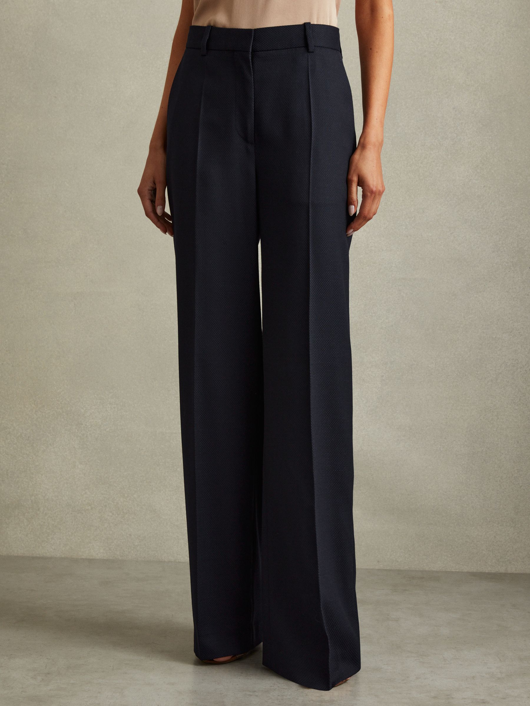 Petite Textured Wide Leg Suit Trousers in Navy - Image 3 of 7