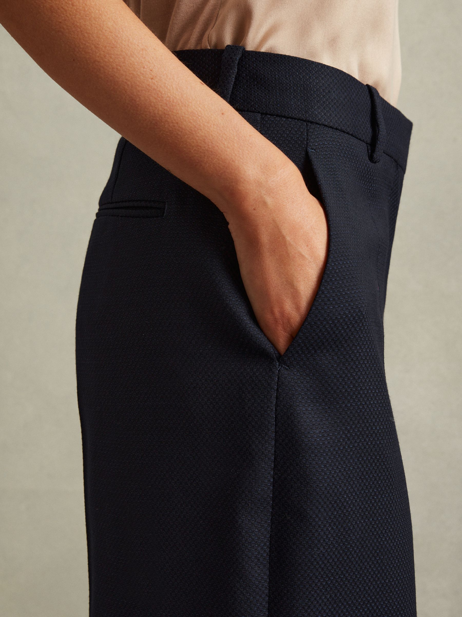 Petite Textured Wide Leg Suit Trousers in Navy - Image 4 of 7