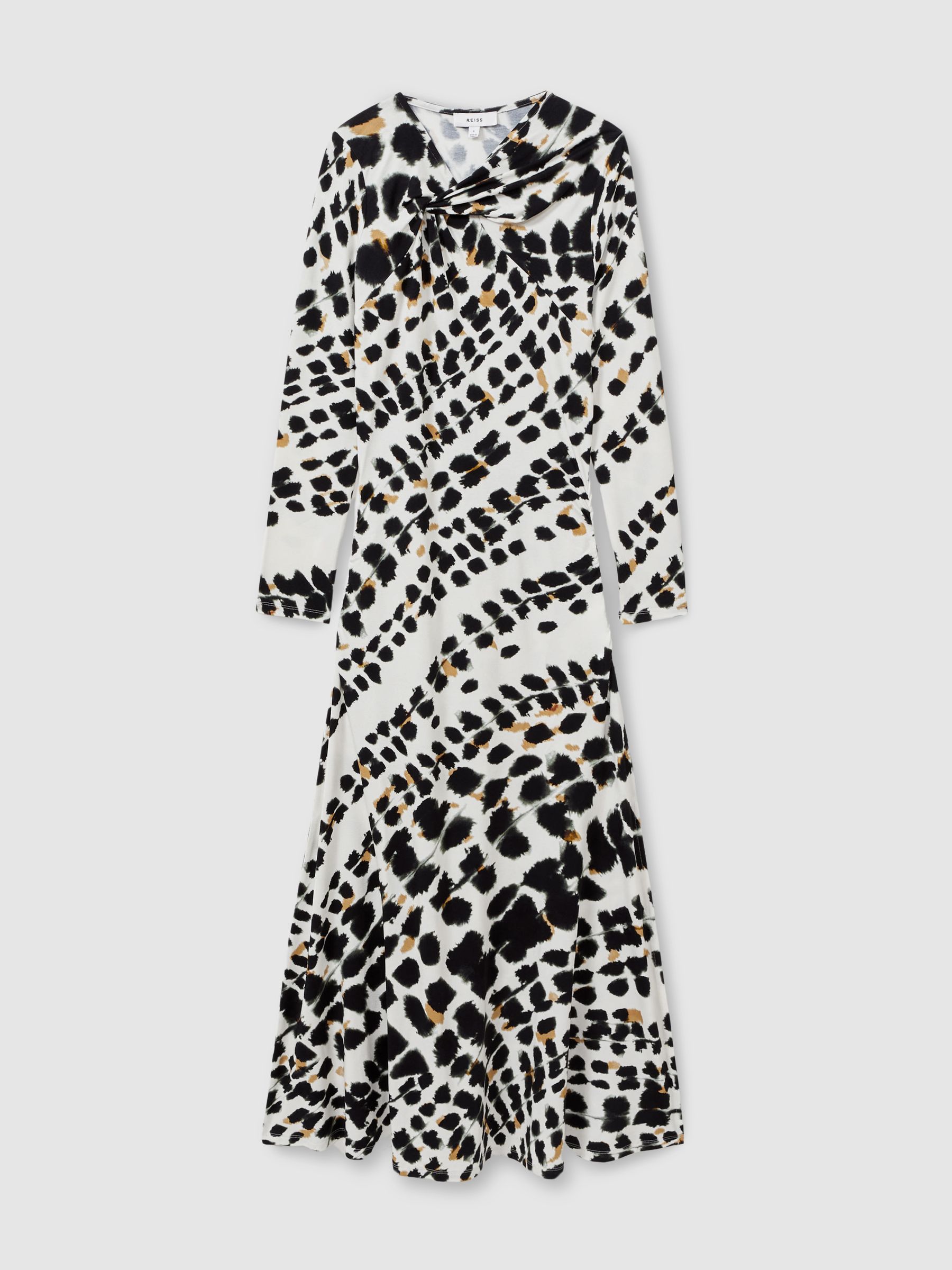 Vanita Black/White Printed Jersey Twist Detail Midi Dress - Image 2 of 5