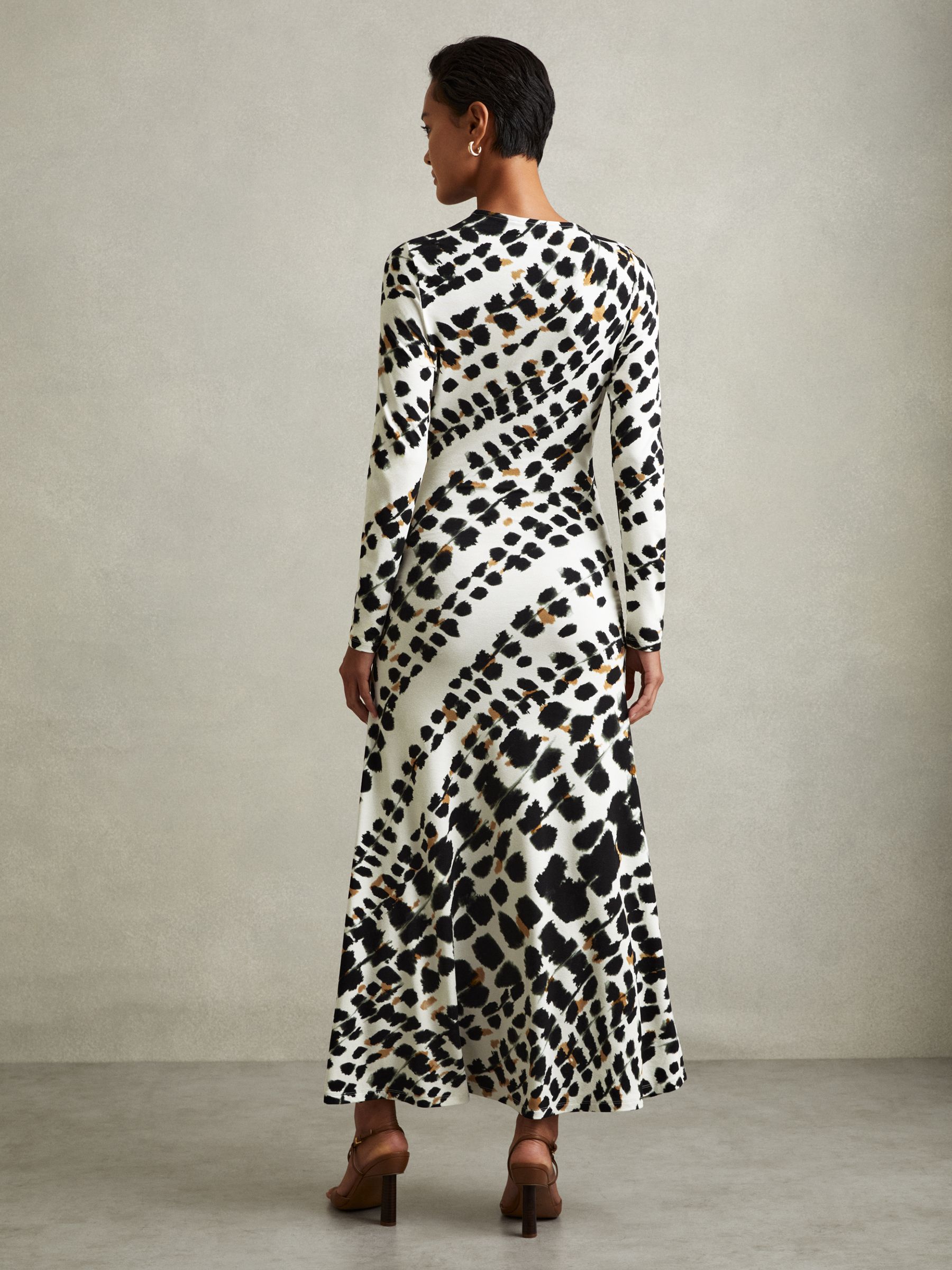 Vanita Black/White Printed Jersey Twist Detail Midi Dress - Image 4 of 5