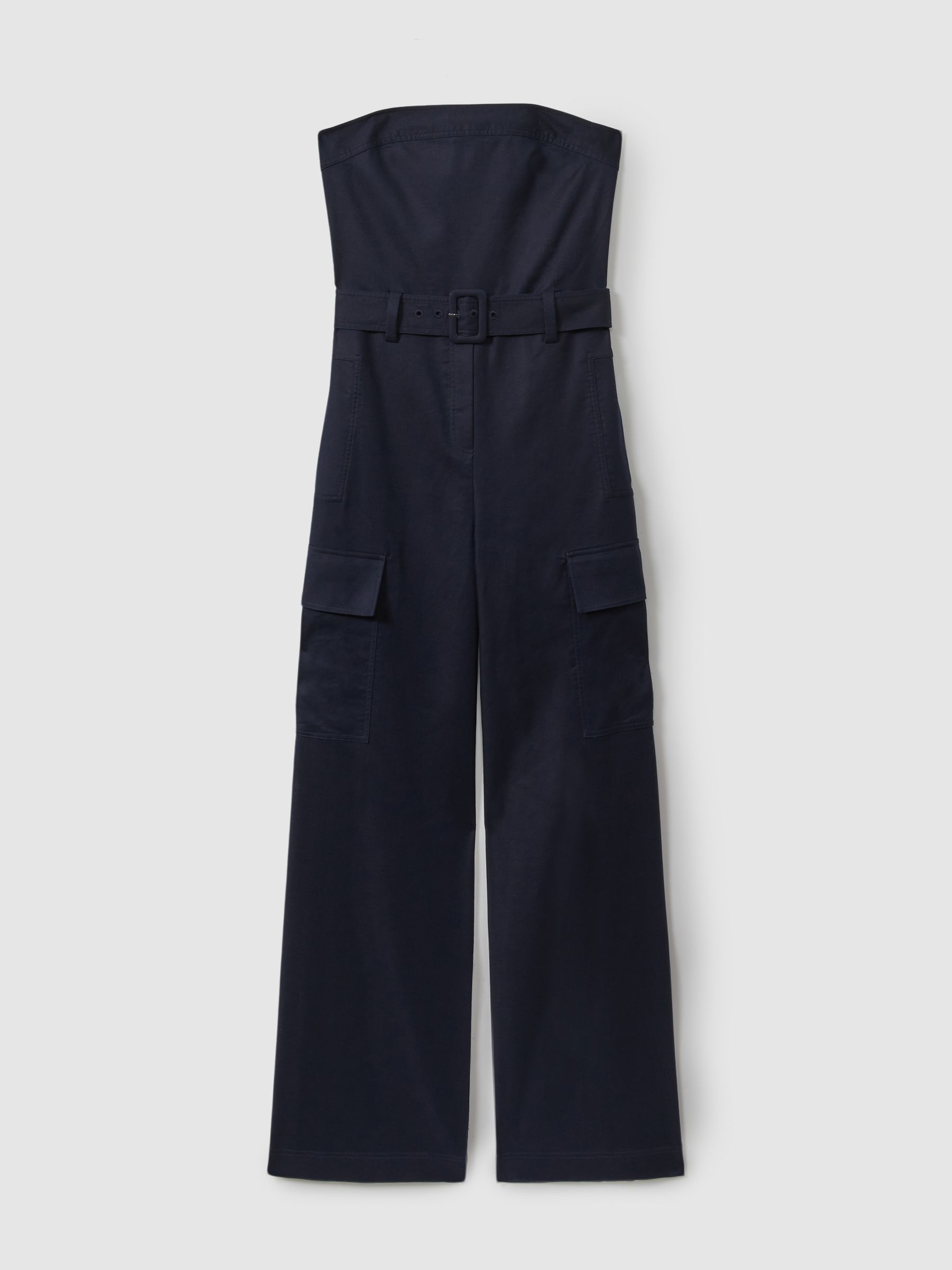 Lois Navy Strapless Belted Wide Leg Jumpsuit - Image 2 of 7