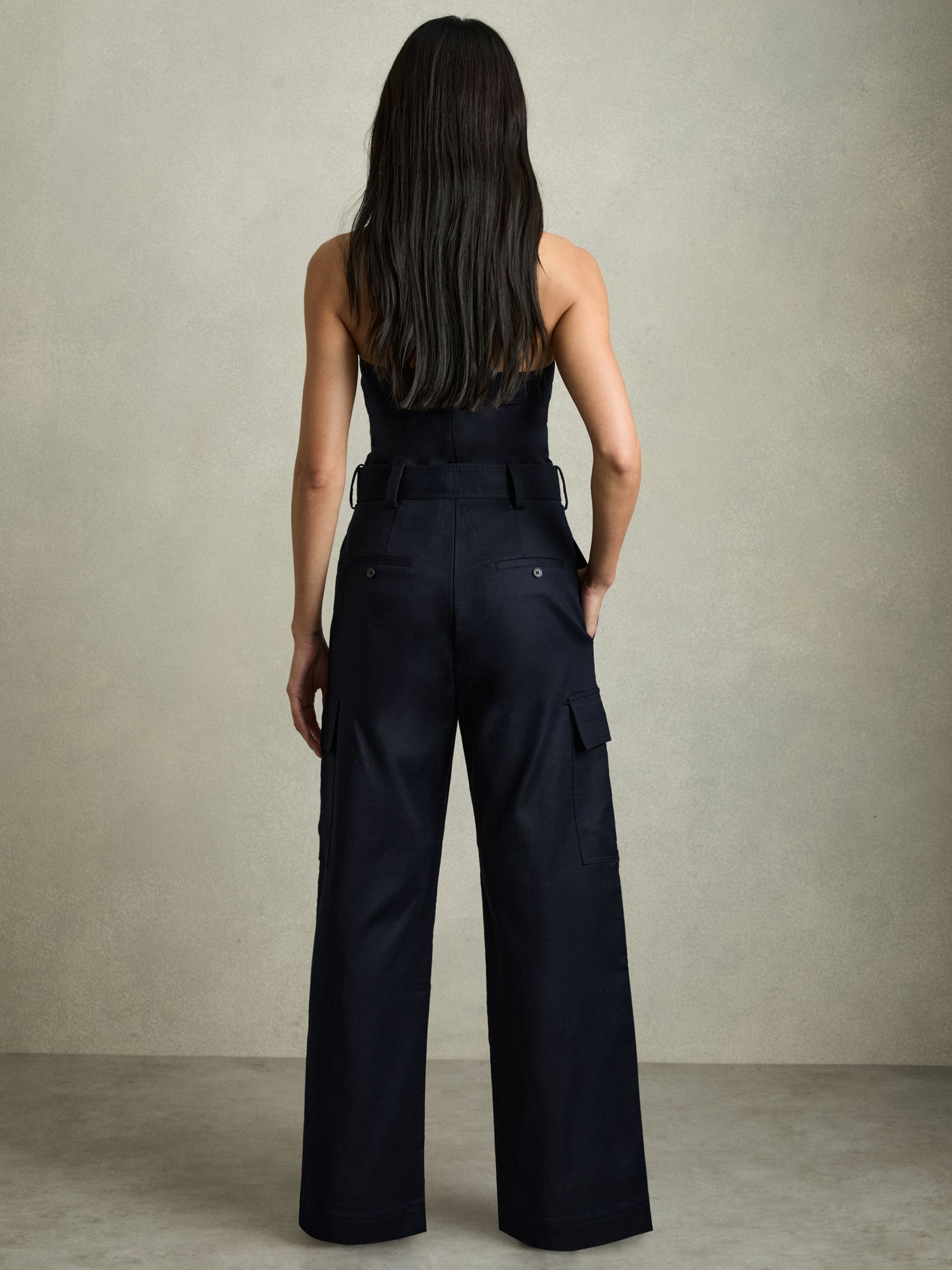 Lois Navy Strapless Belted Wide Leg Jumpsuit - Image 4 of 7