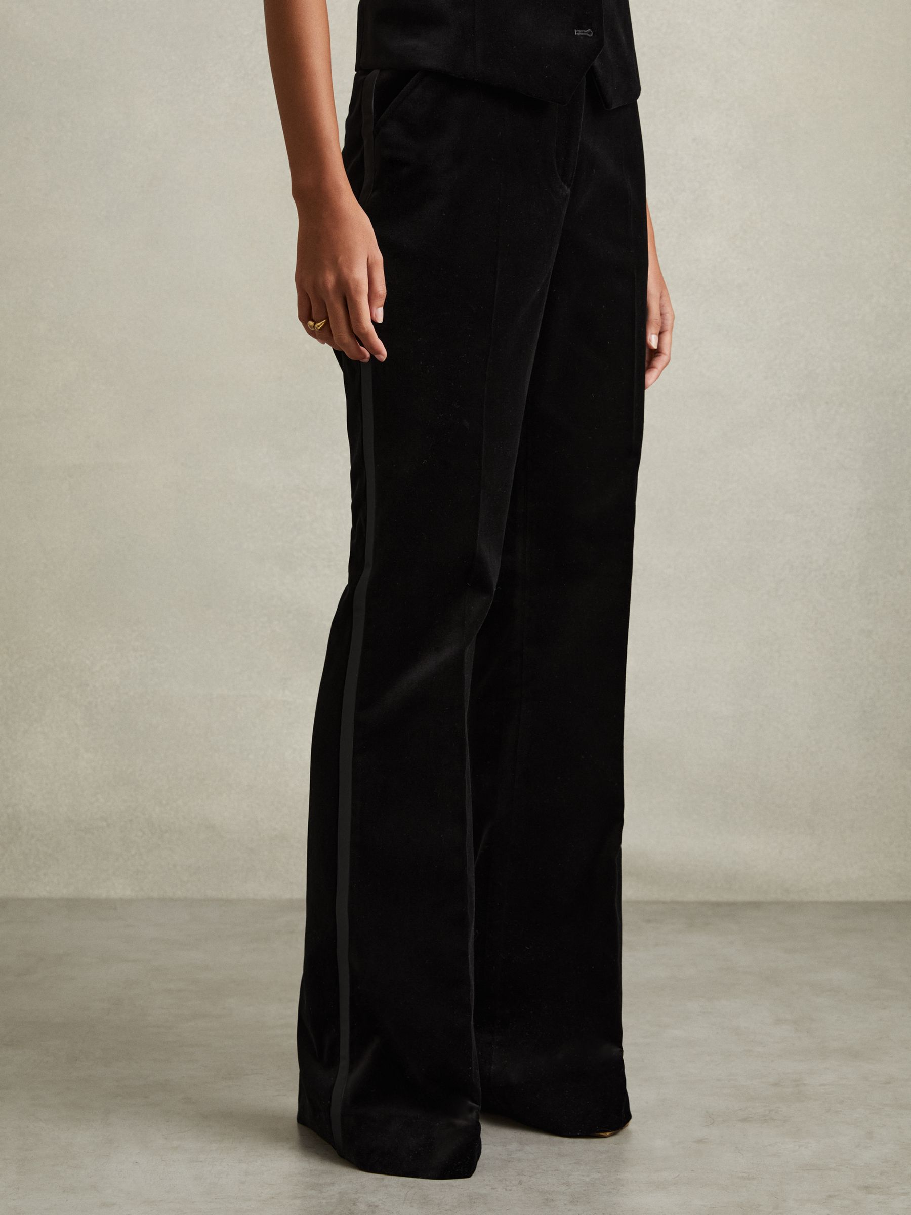 Petite Velvet Flared Suit Trousers in Black - Image 1 of 7