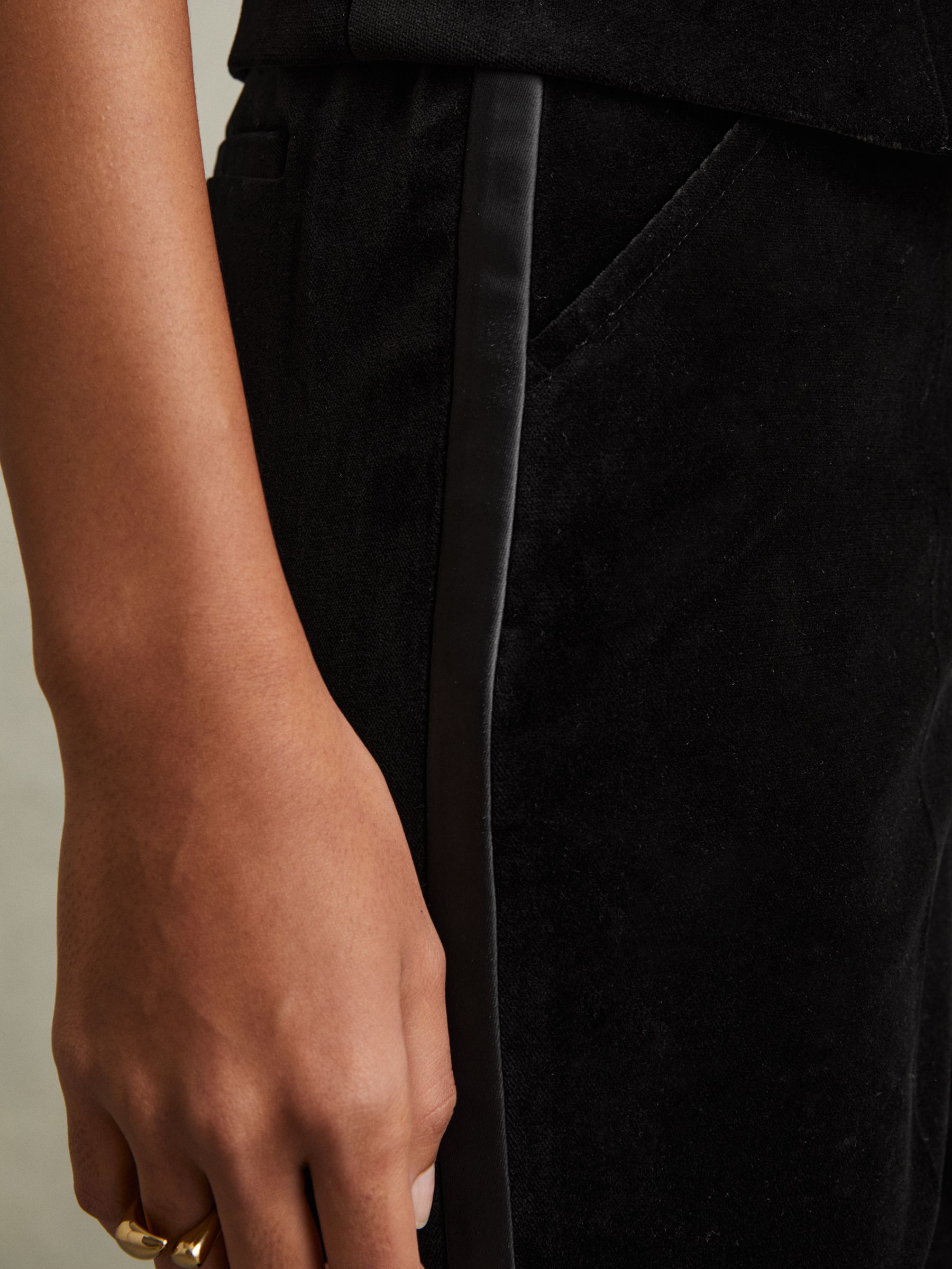 Petite Velvet Flared Suit Trousers in Black - Image 4 of 7