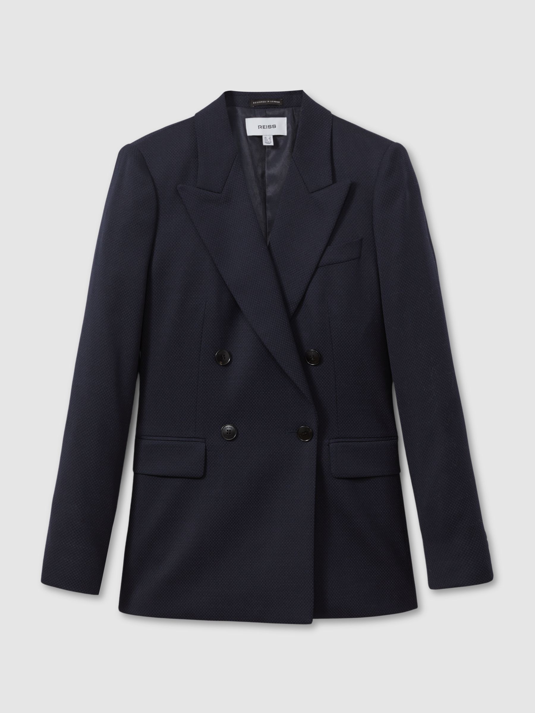 Textured Double Breasted Suit Blazer in Navy - Image 2 of 5