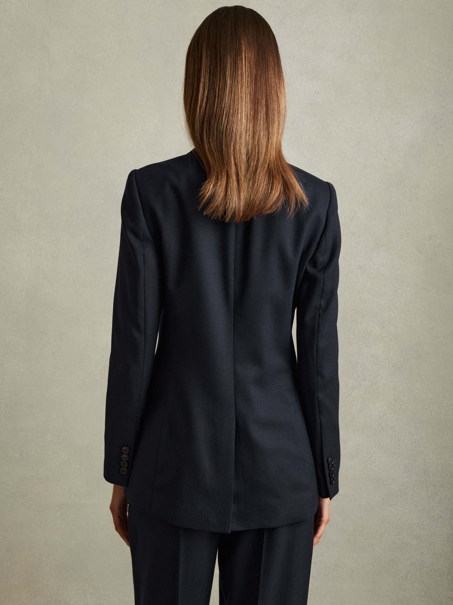 Textured Double Breasted Suit Blazer in Navy - Image 4 of 5