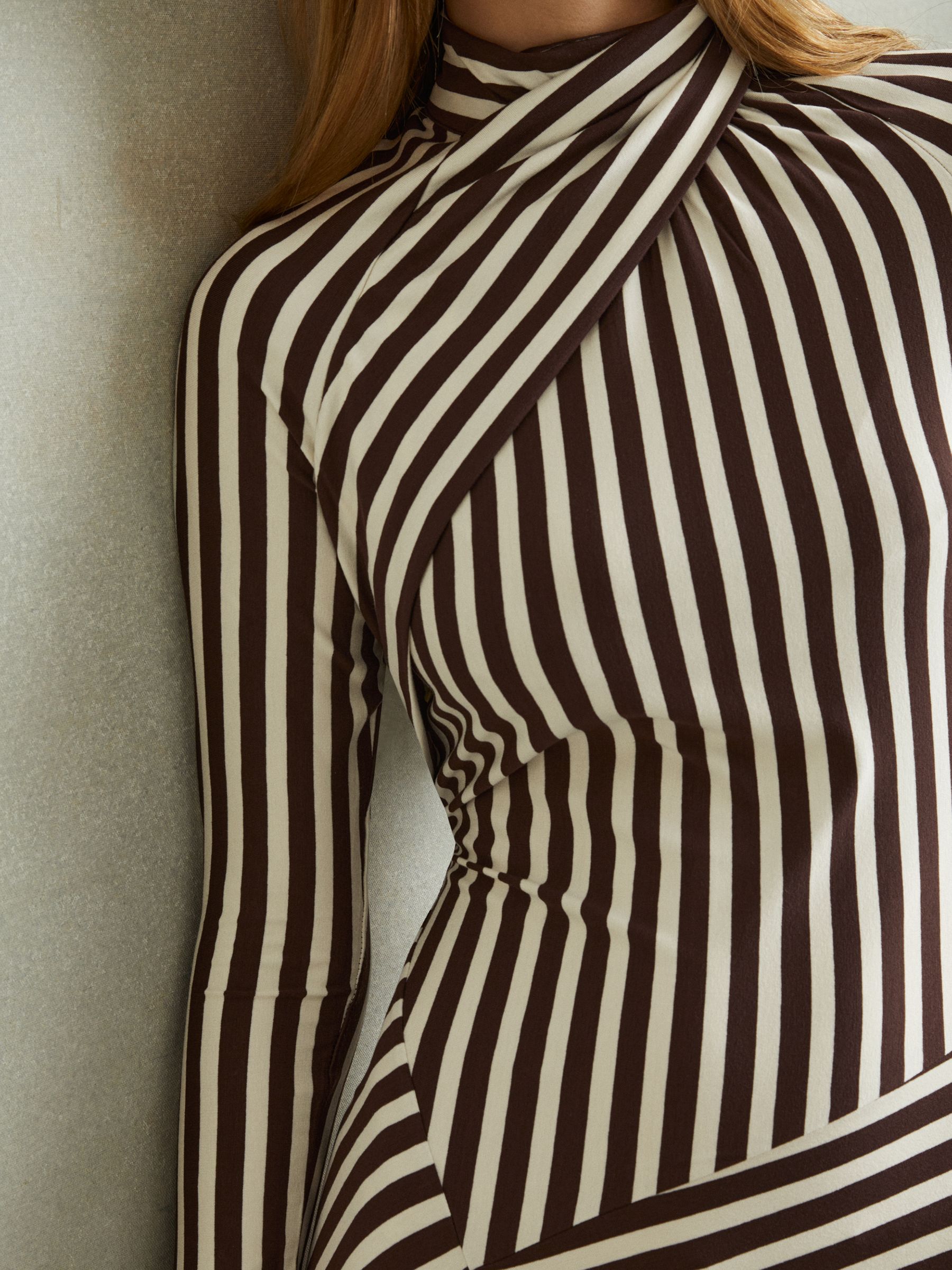 Cat Brown/Cream Striped Jersey Asymmetric Midi Dress - Image 4 of 6