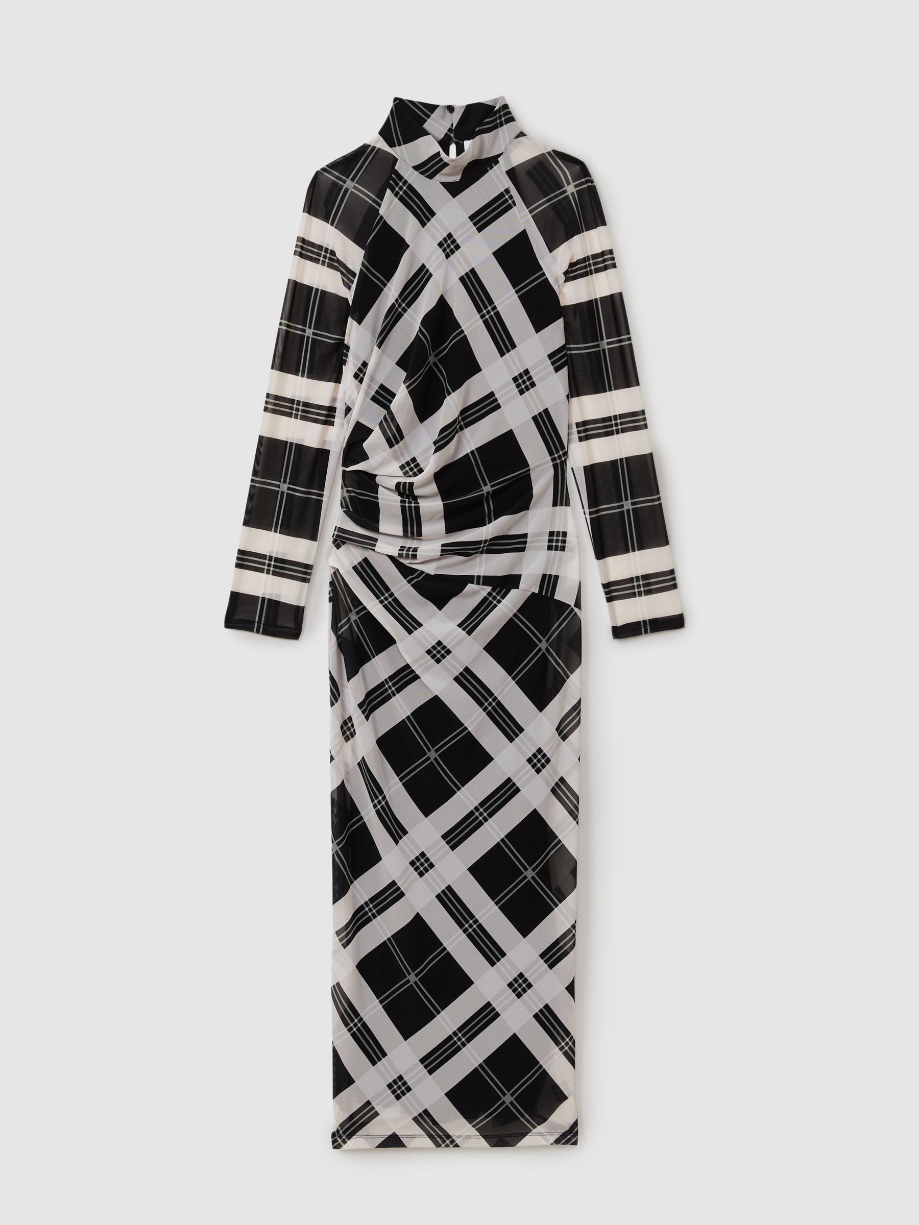 Darla Black/Ivory Checked Ruched Midi Dress - Image 2 of 5