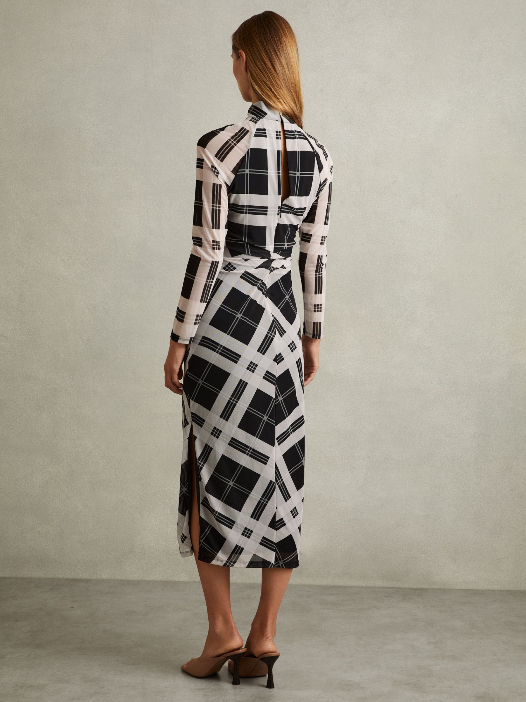 Darla Black/Ivory Checked Ruched Midi Dress - Image 4 of 5