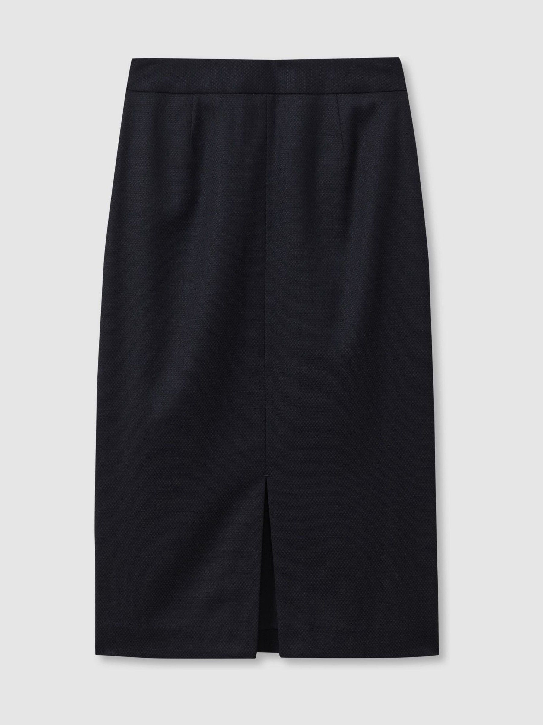Petite Textured Pencil Midi Suit Skirt in Navy - Image 2 of 7