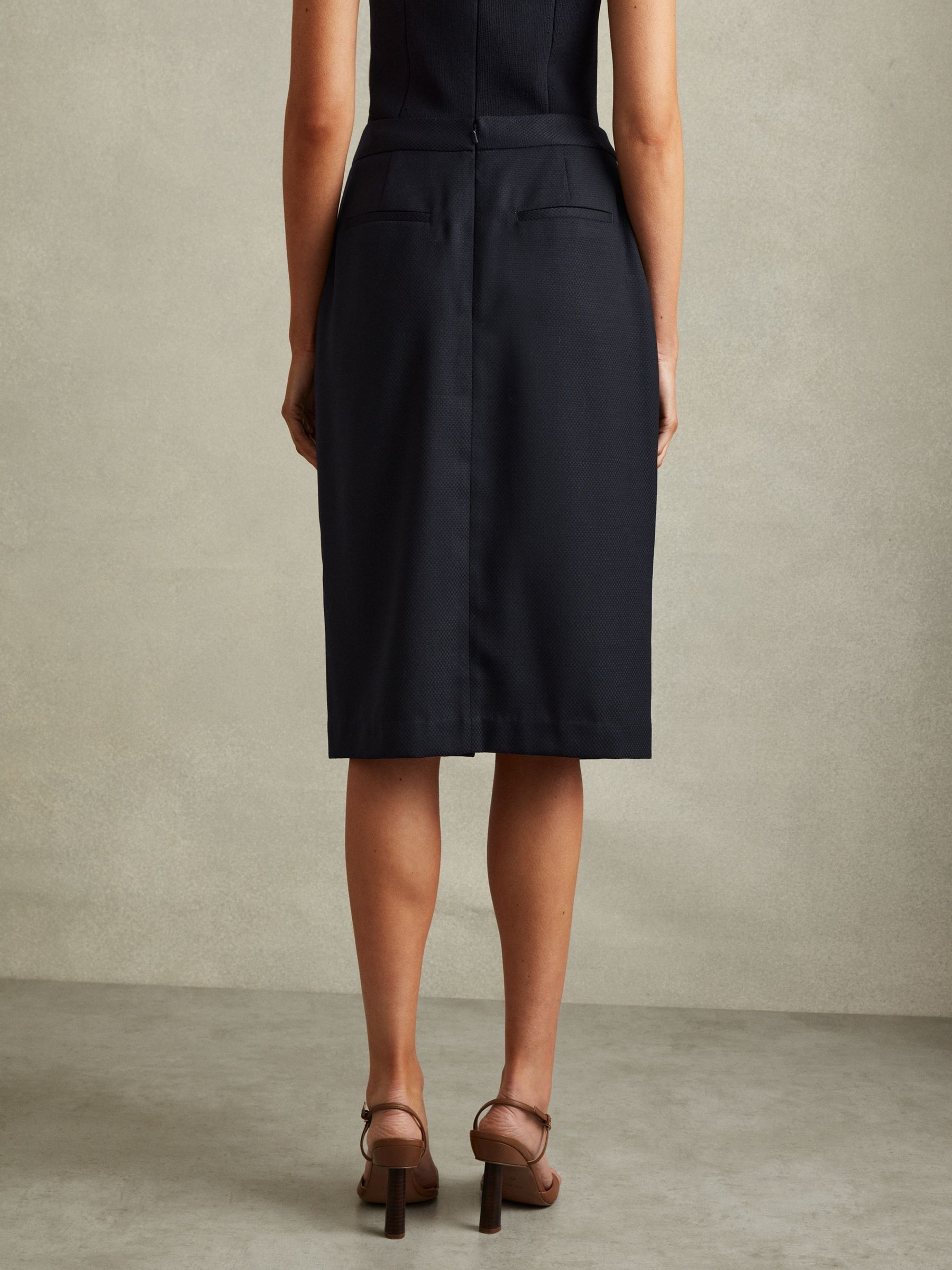 Petite Textured Pencil Midi Suit Skirt in Navy - Image 5 of 7