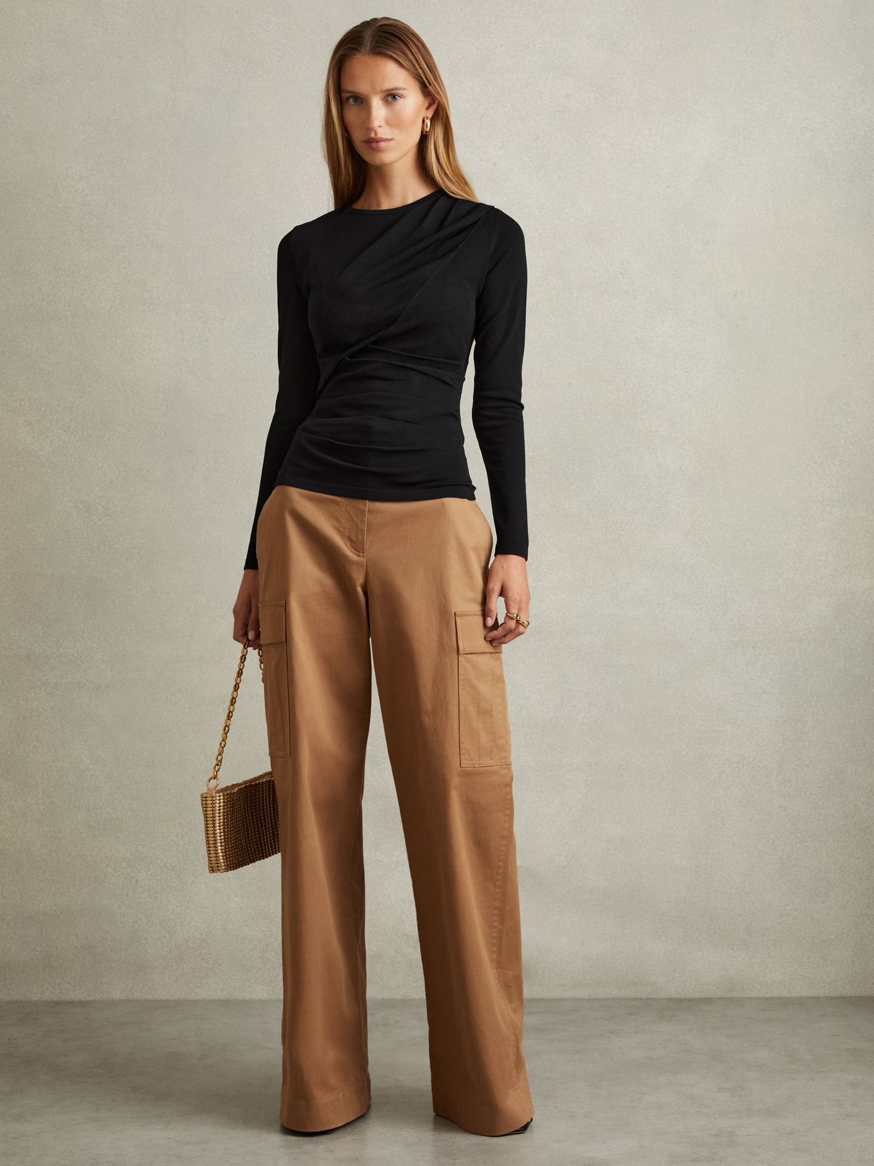 Draped Front Ruched Top in Black - Image 1 of 4