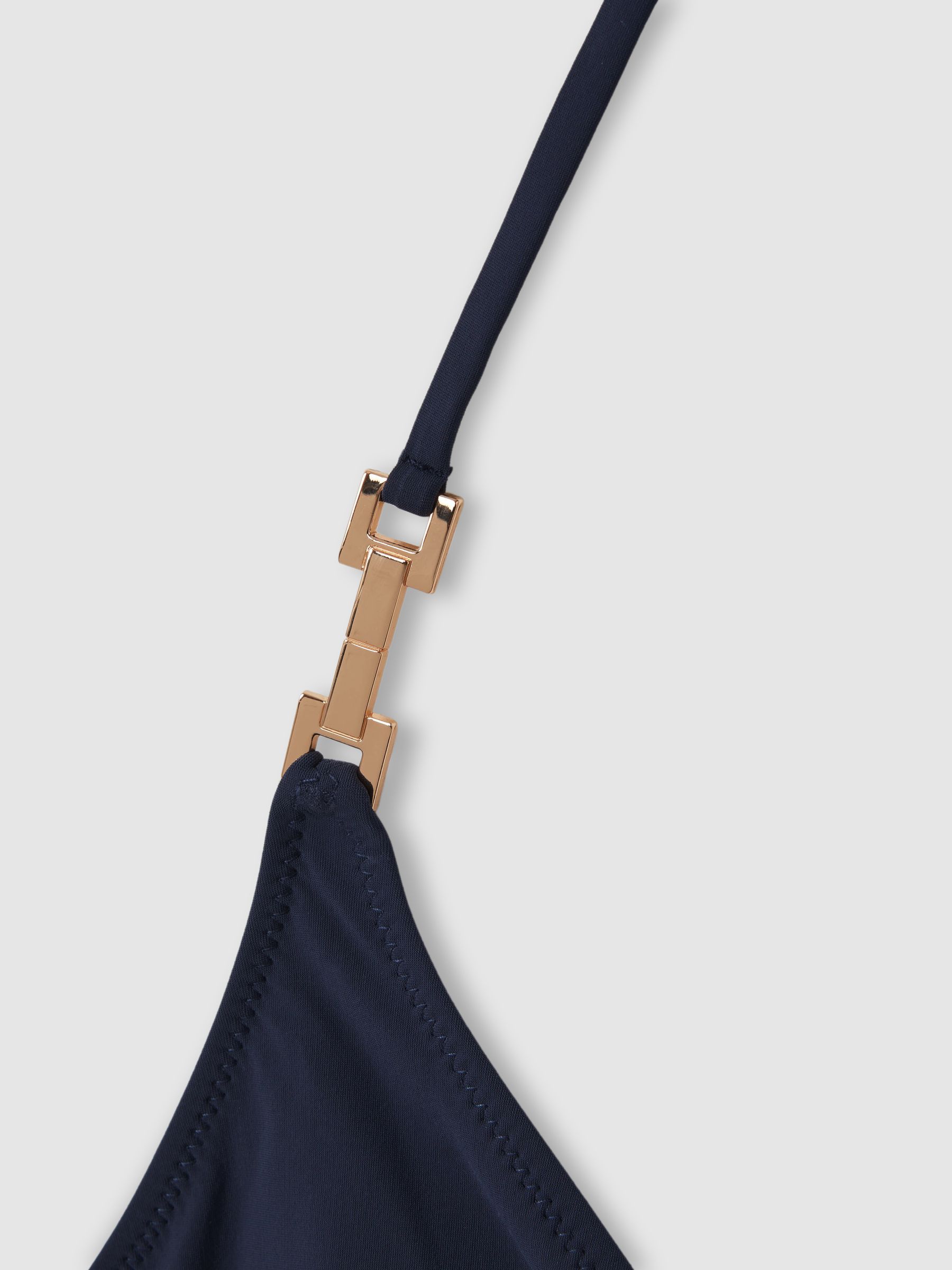 Snake Print Triangle Halter Neck Bikini Top in Navy - Image 4 of 4