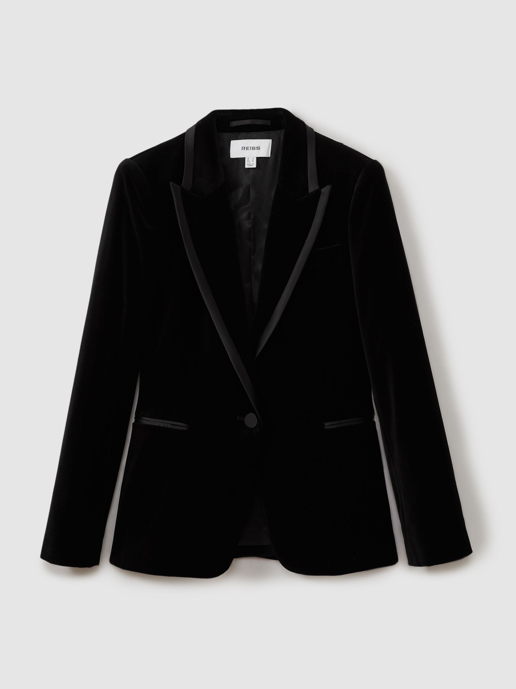 Petite Velvet Single Breasted Suit Blazer in Black - Image 2 of 7