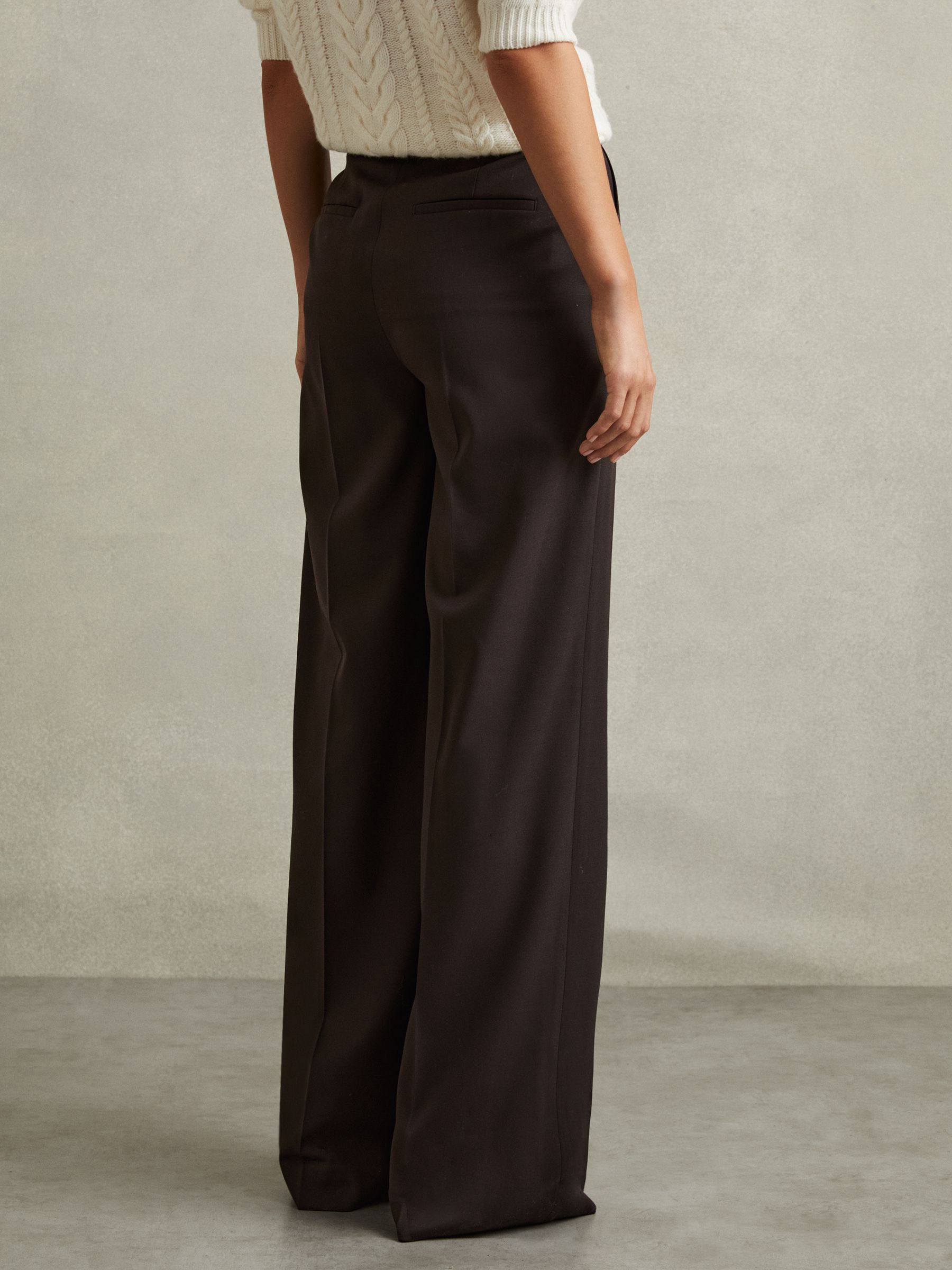 Evelyn Chocolate Wool Blend Wide Leg Suit Trousers - Image 4 of 5