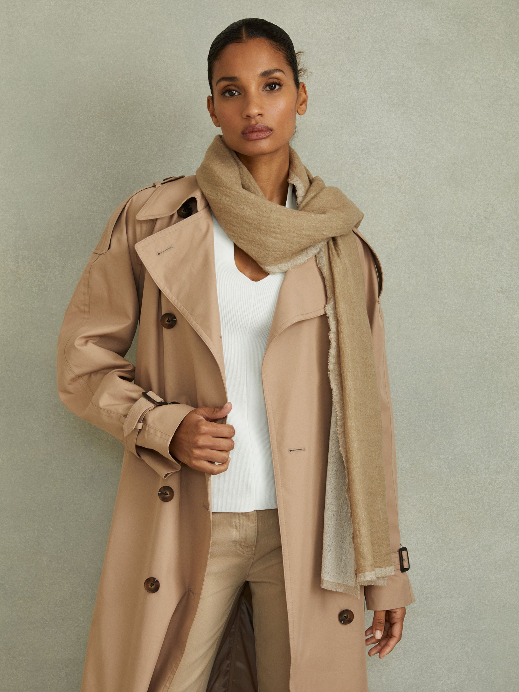 Wool Two-Tone Scarf in Khaki - Image 2 of 4