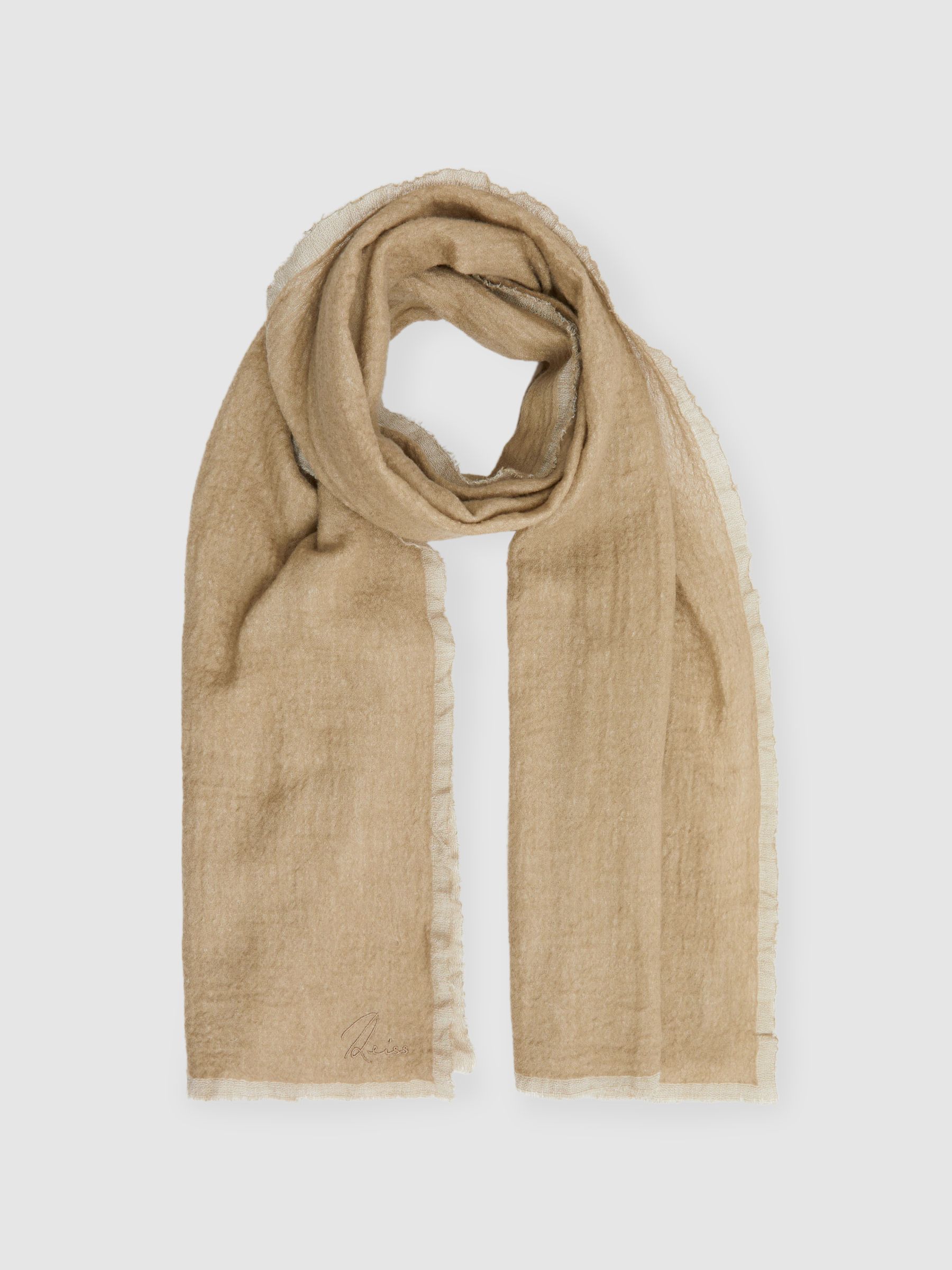 Wool Two-Tone Scarf in Khaki - Image 3 of 4