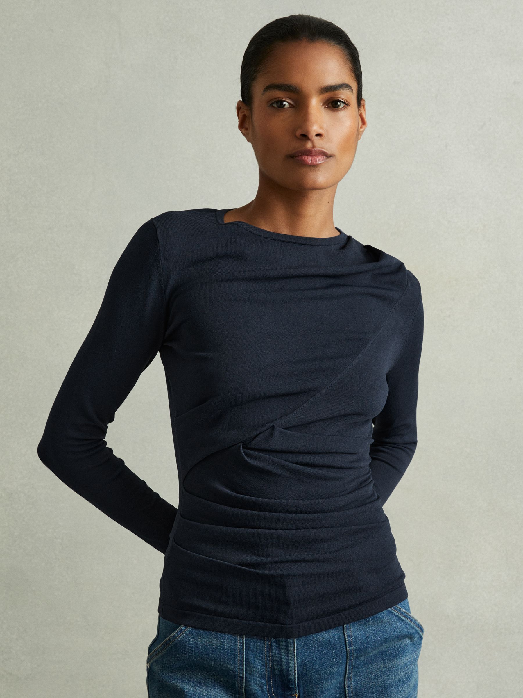 Draped Front Ruched Top in Teal - Image 1 of 5