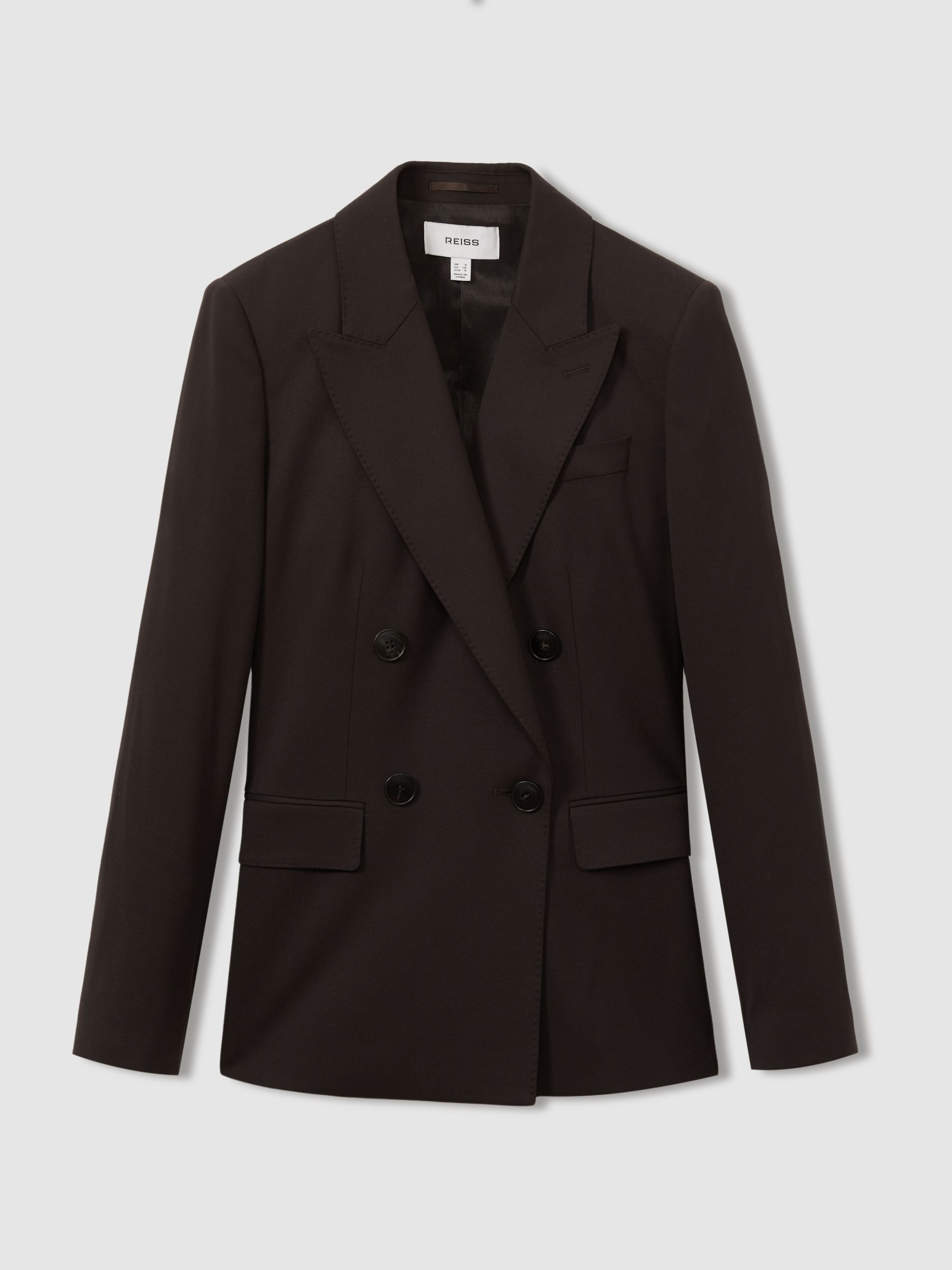 Evelyn Chocolate Wool Blend Double Breasted Suit Blazer - Image 2 of 7