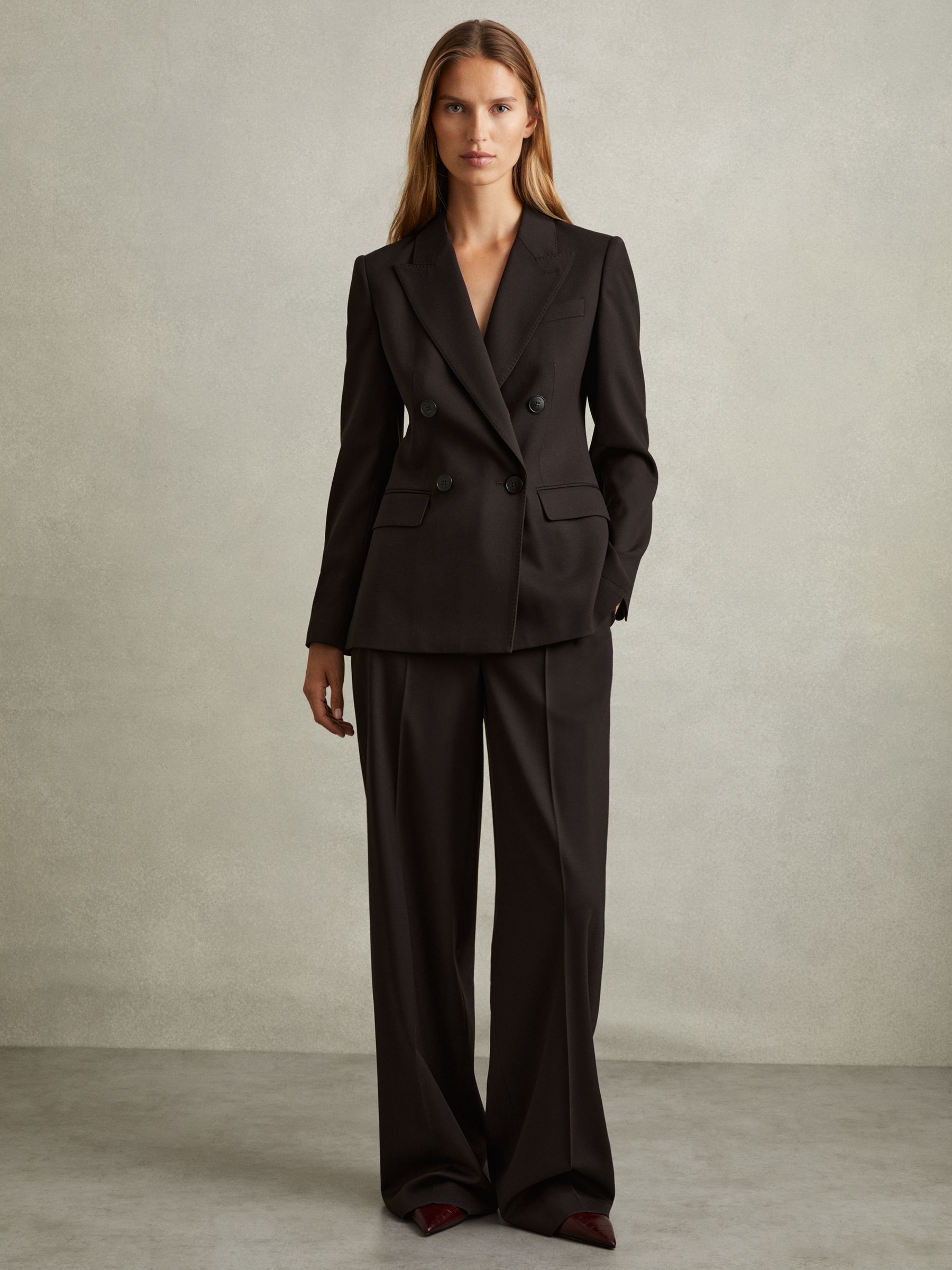 Evelyn Chocolate Wool Blend Double Breasted Suit Blazer - Image 4 of 7