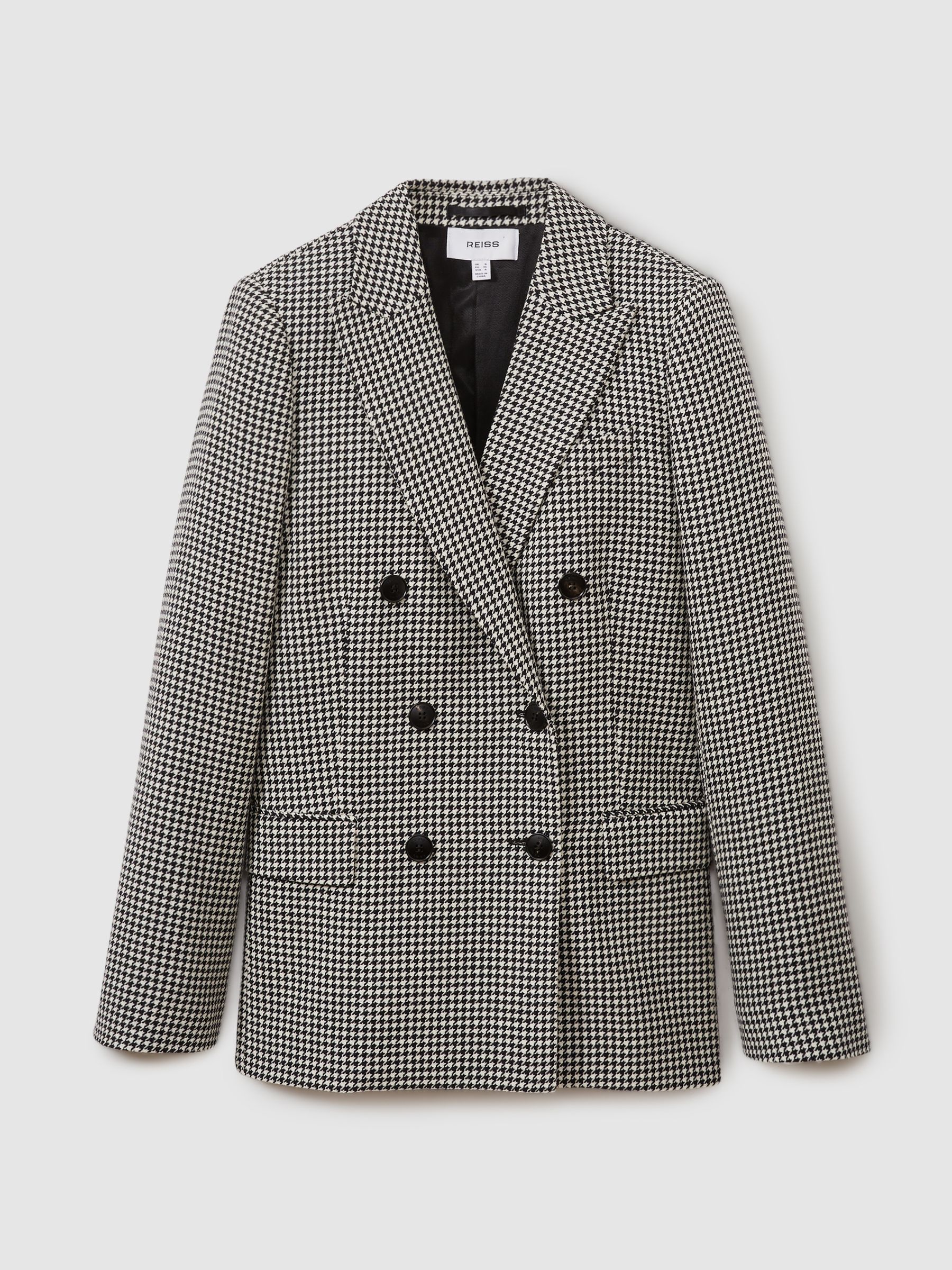 Wool Dogtooth Double Breasted Blazer in Black/White - Image 2 of 6