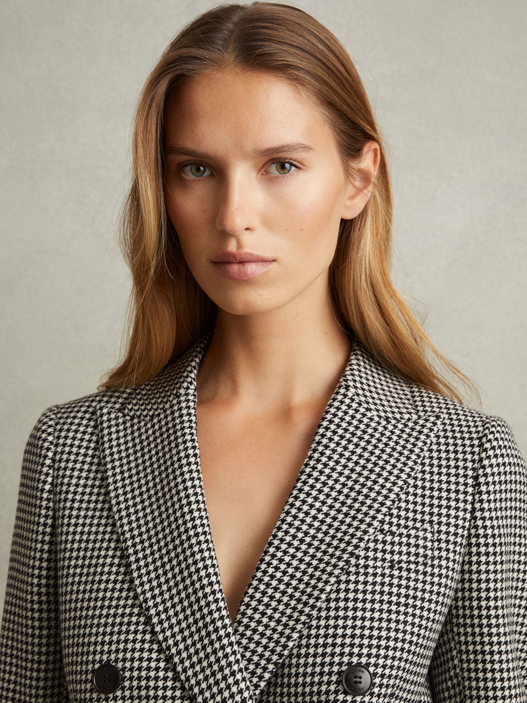 Wool Dogtooth Double Breasted Blazer in Black/White - Image 4 of 6