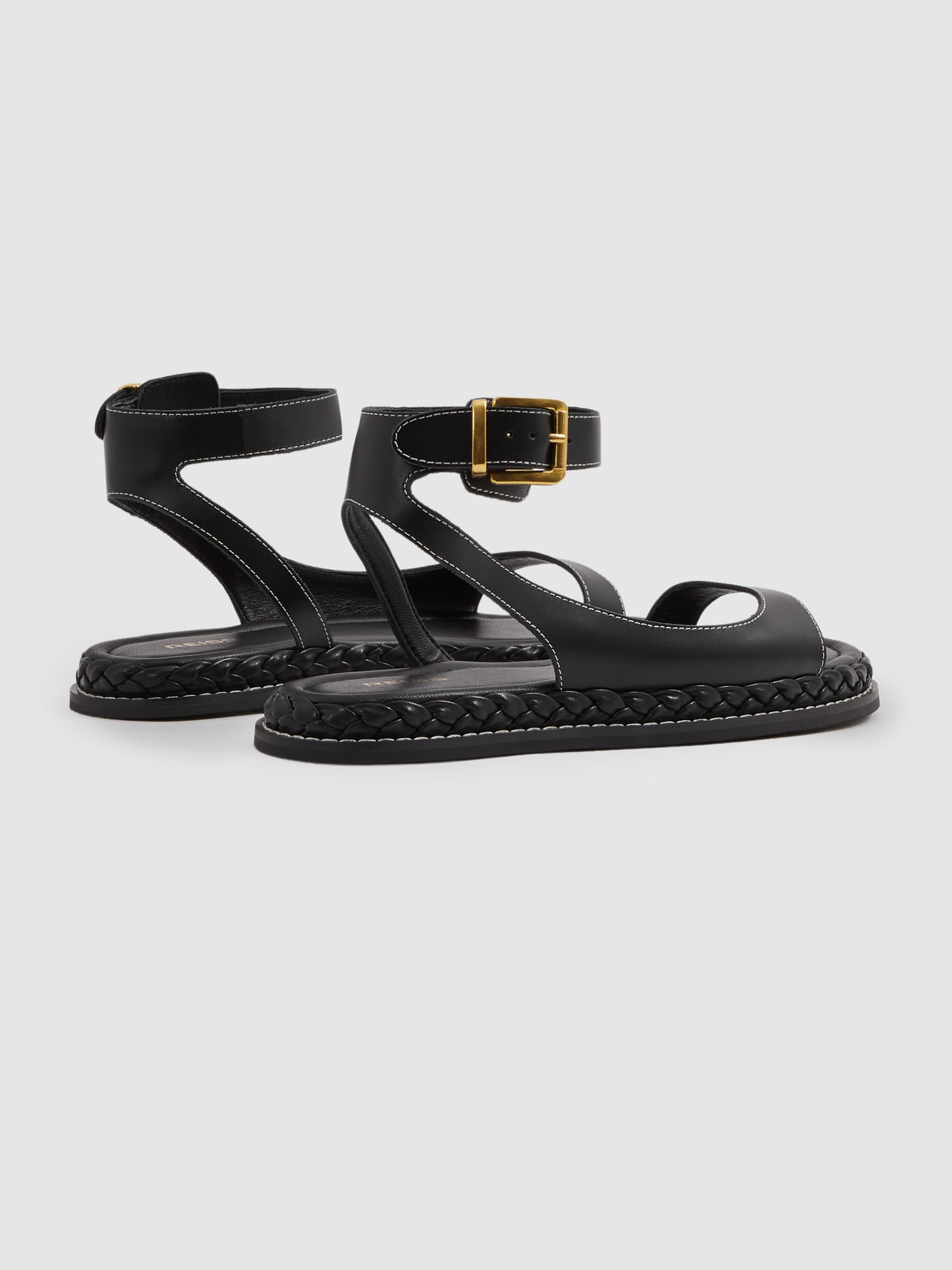Leather Plait Detail Sandals in Black - Image 2 of 4